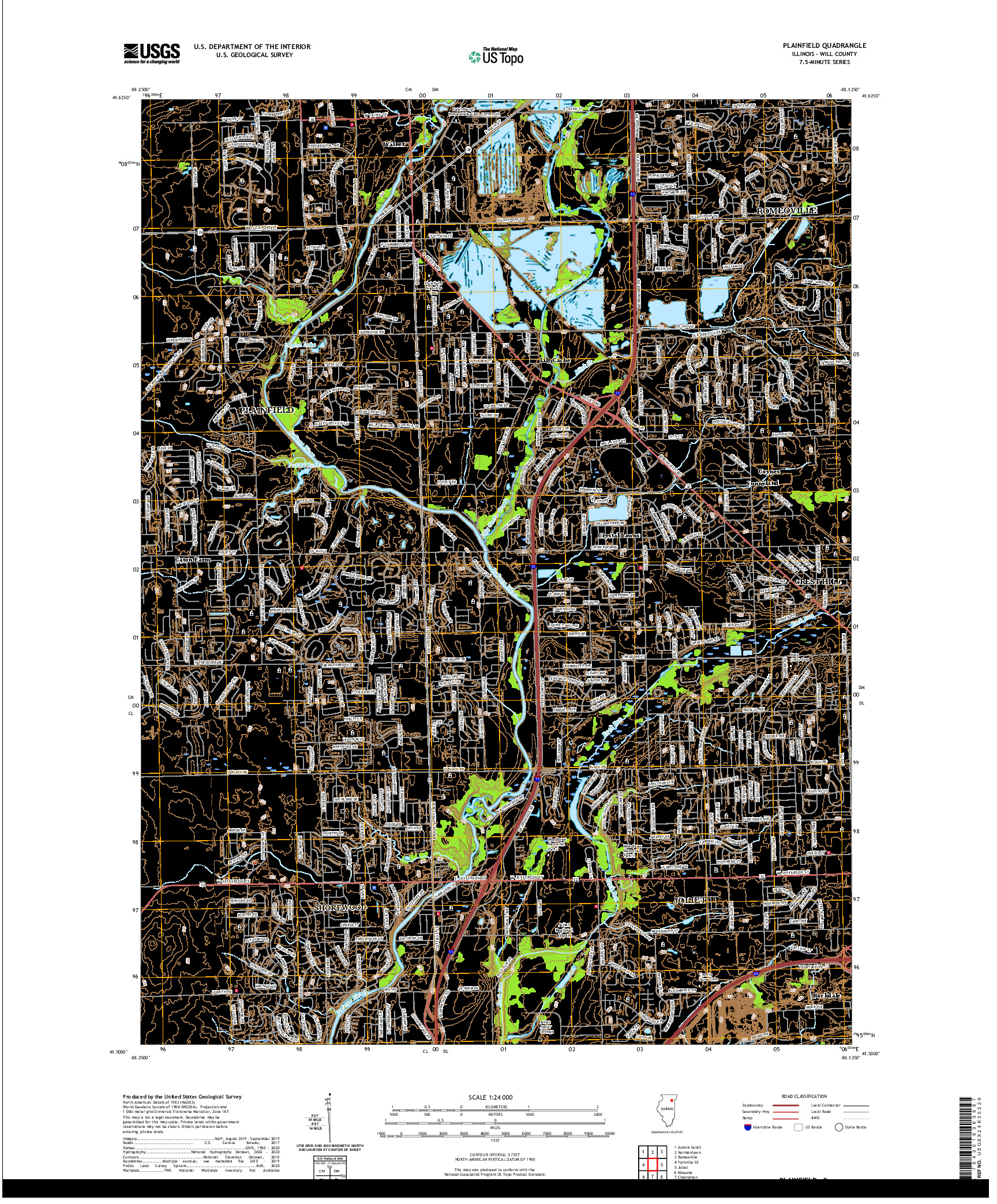 USGS US TOPO 7.5-MINUTE MAP FOR PLAINFIELD, IL 2021