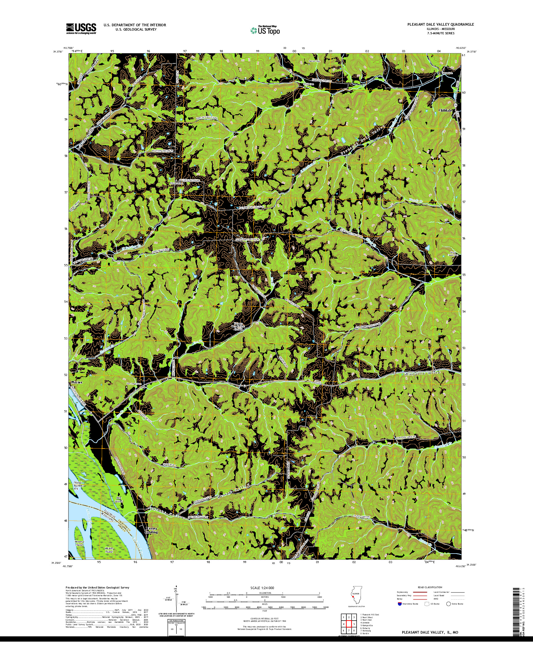USGS US TOPO 7.5-MINUTE MAP FOR PLEASANT DALE VALLEY, IL,MO 2021