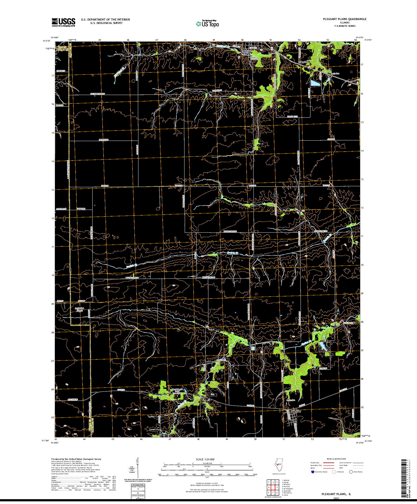 USGS US TOPO 7.5-MINUTE MAP FOR PLEASANT PLAINS, IL 2021