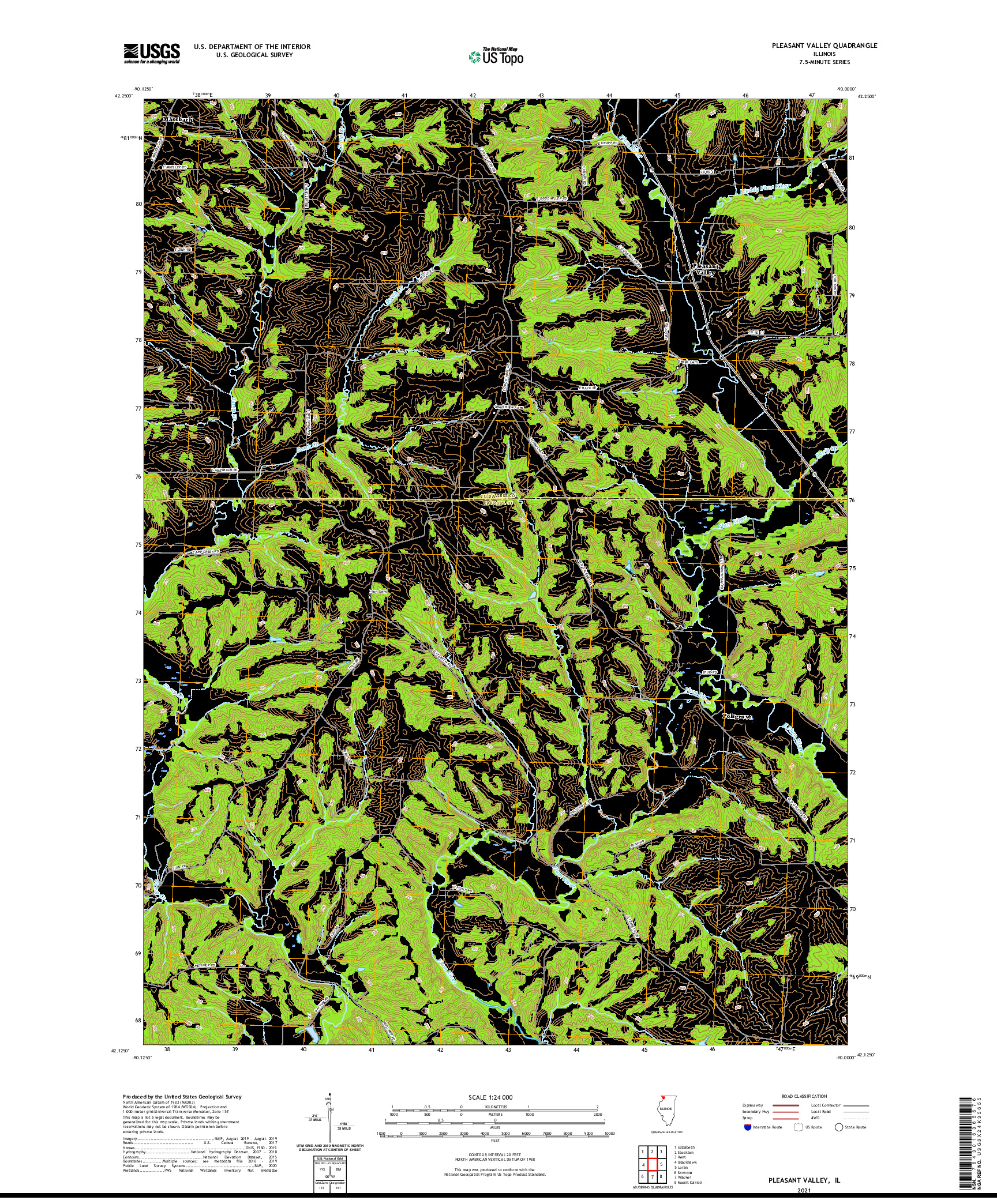 USGS US TOPO 7.5-MINUTE MAP FOR PLEASANT VALLEY, IL 2021