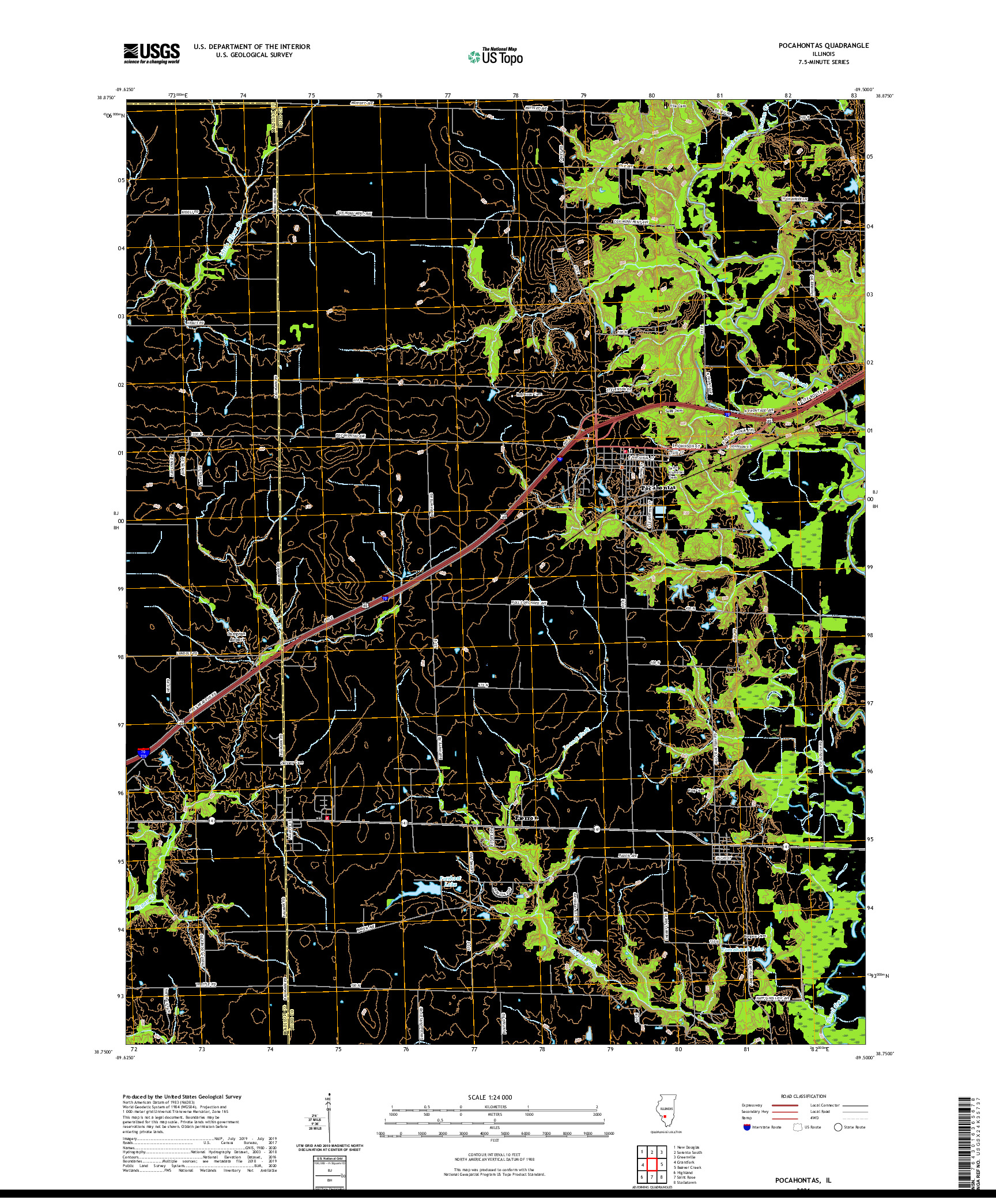 USGS US TOPO 7.5-MINUTE MAP FOR POCAHONTAS, IL 2021