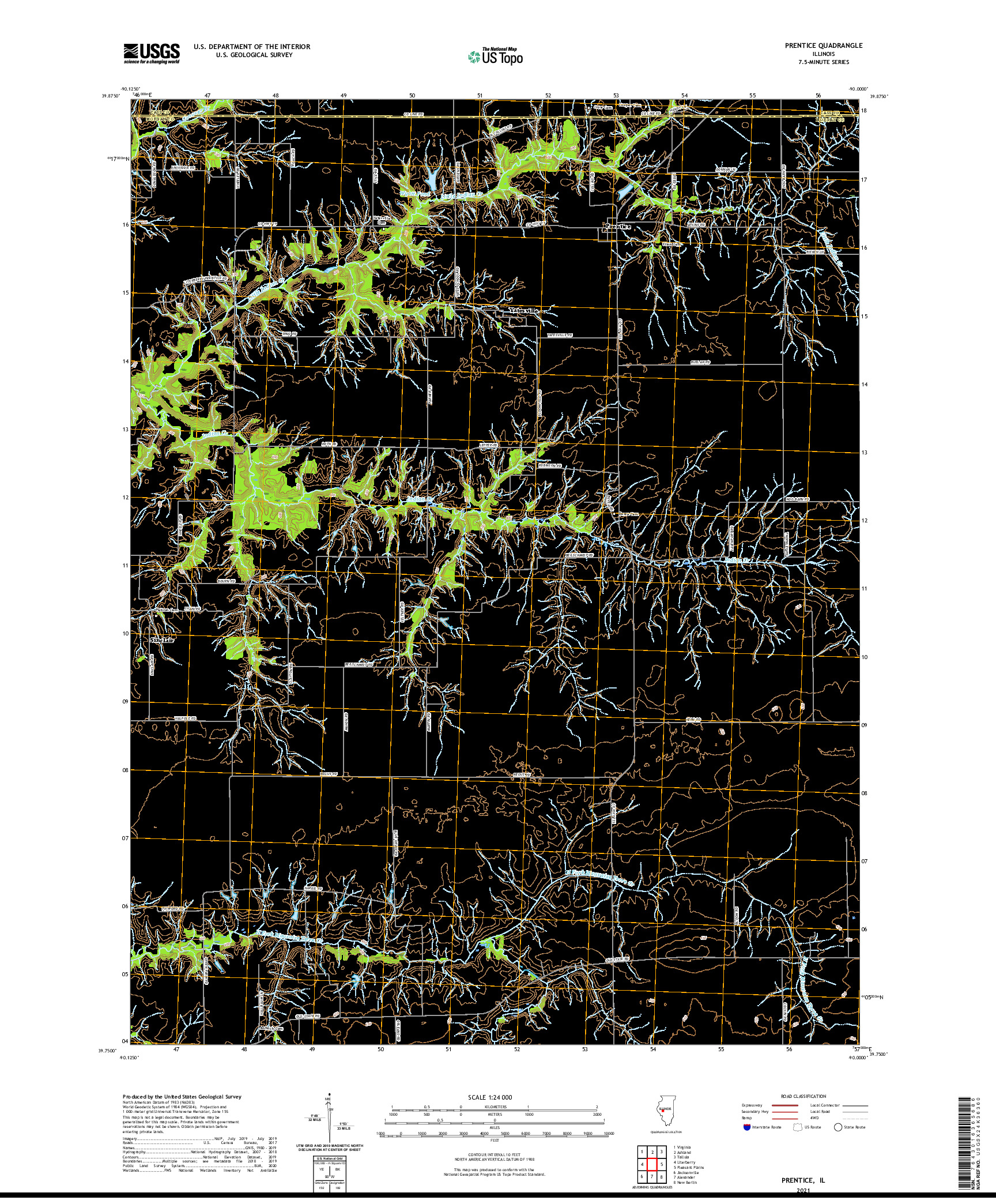 USGS US TOPO 7.5-MINUTE MAP FOR PRENTICE, IL 2021