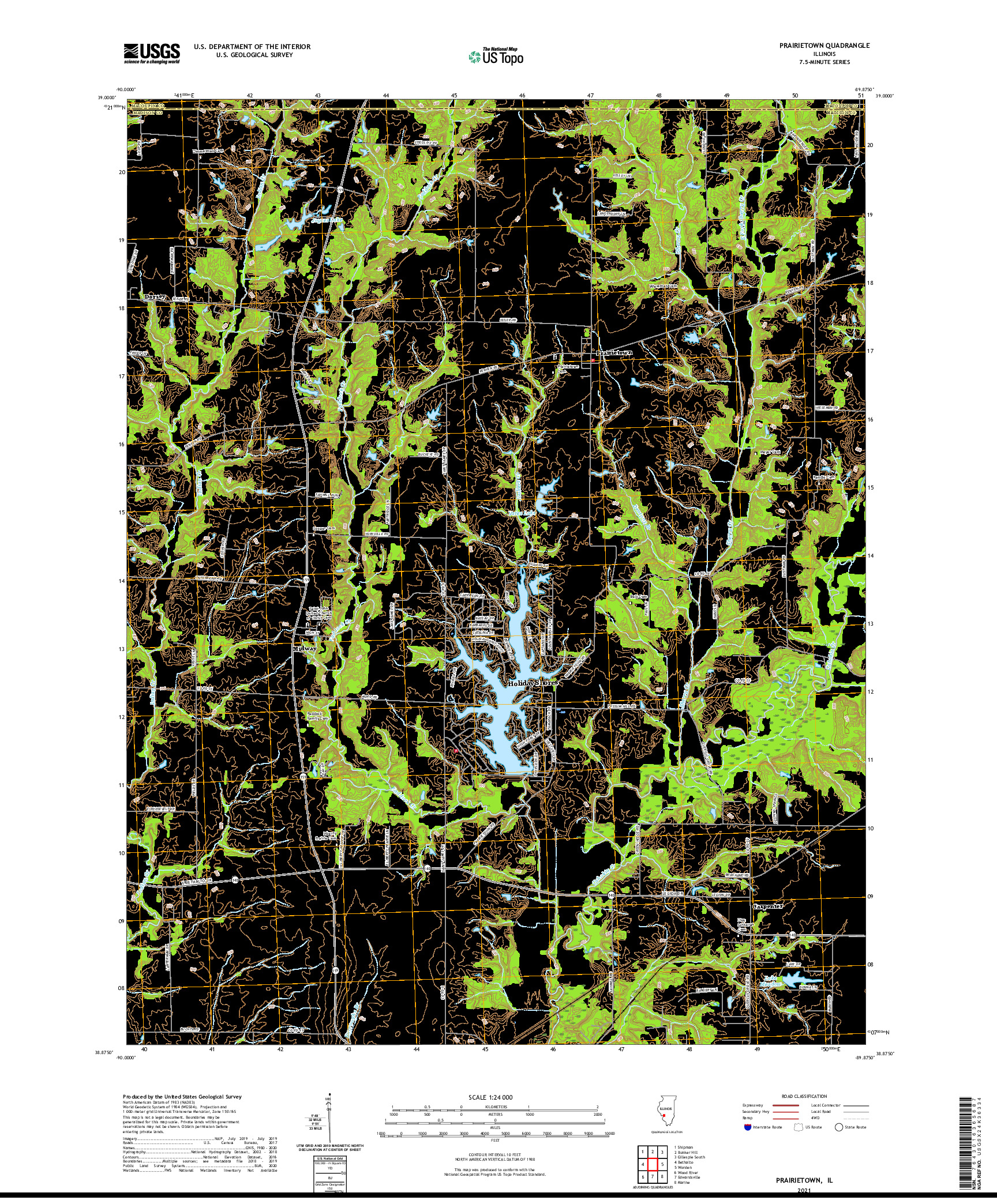 USGS US TOPO 7.5-MINUTE MAP FOR PRAIRIETOWN, IL 2021