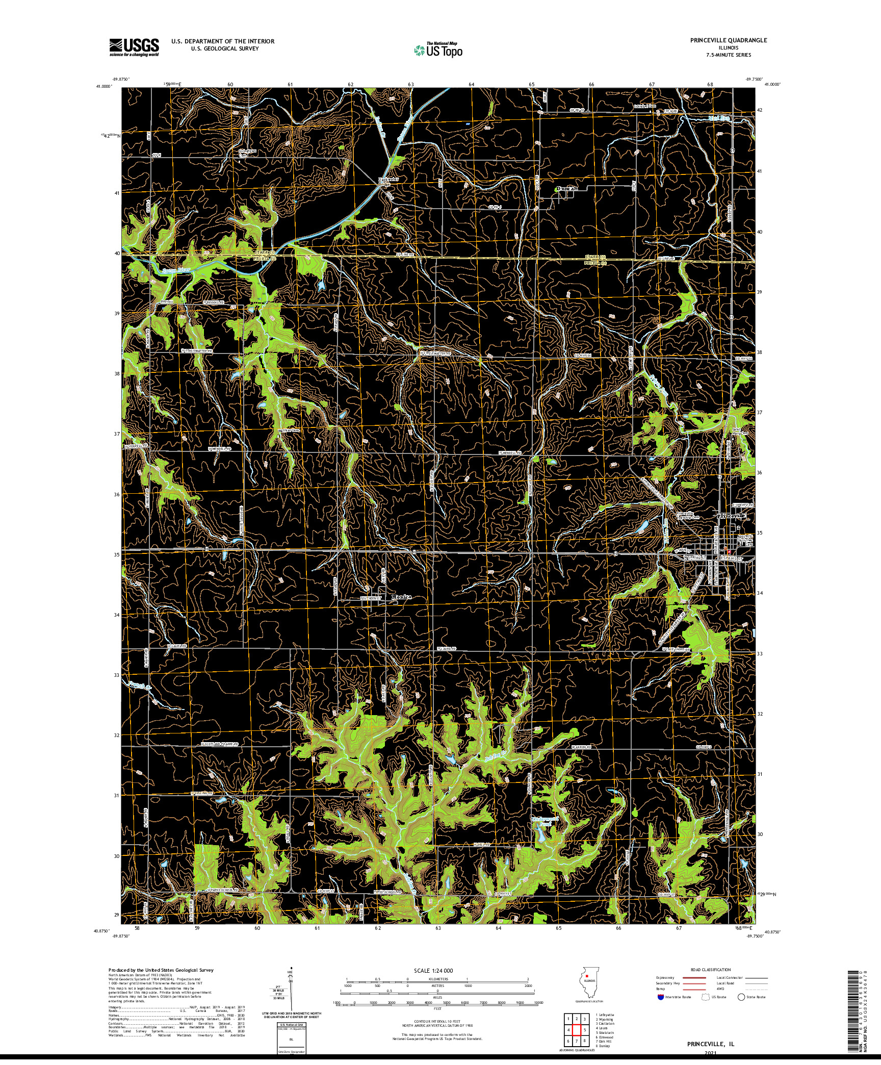 USGS US TOPO 7.5-MINUTE MAP FOR PRINCEVILLE, IL 2021