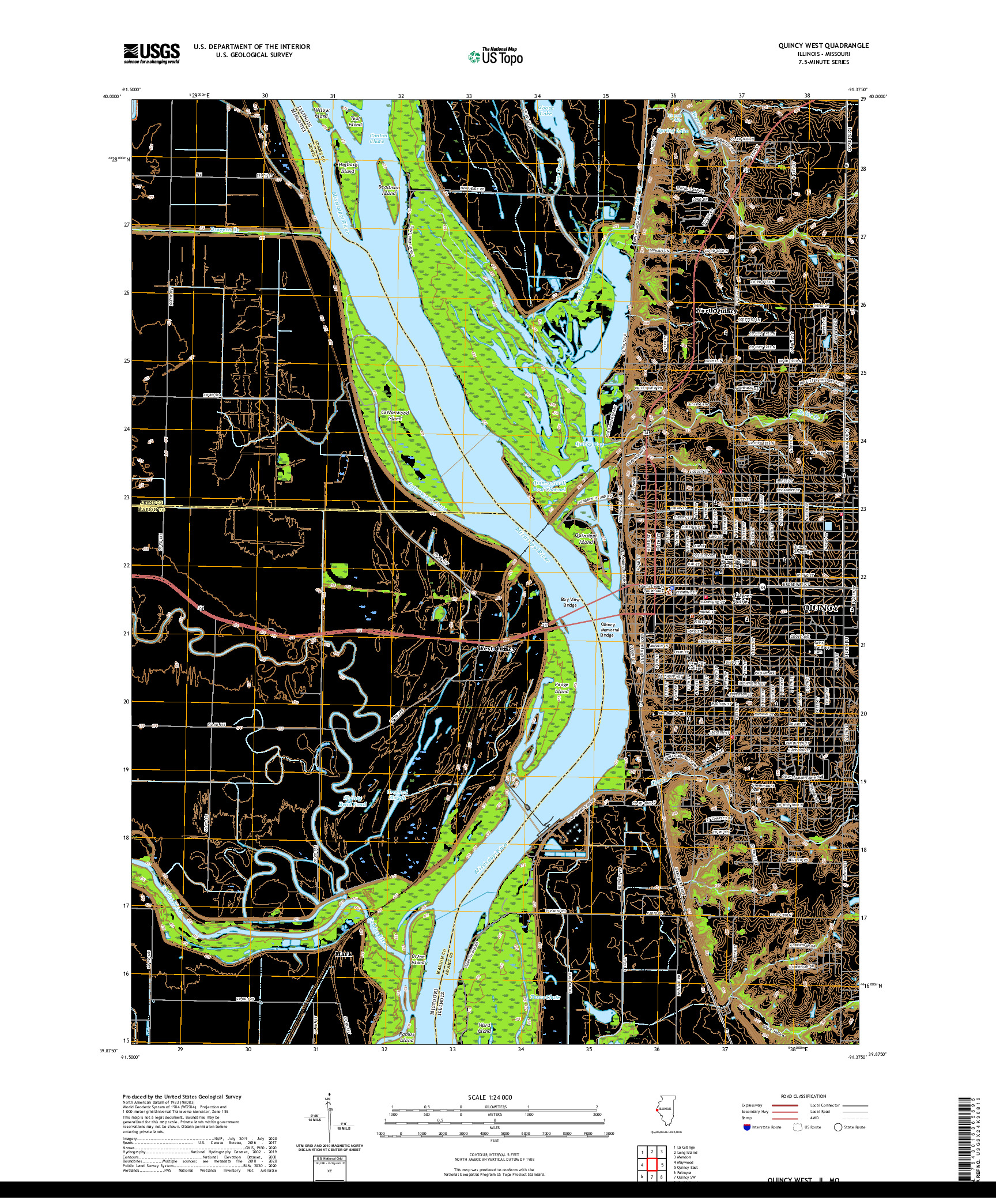 USGS US TOPO 7.5-MINUTE MAP FOR QUINCY WEST, IL,MO 2021