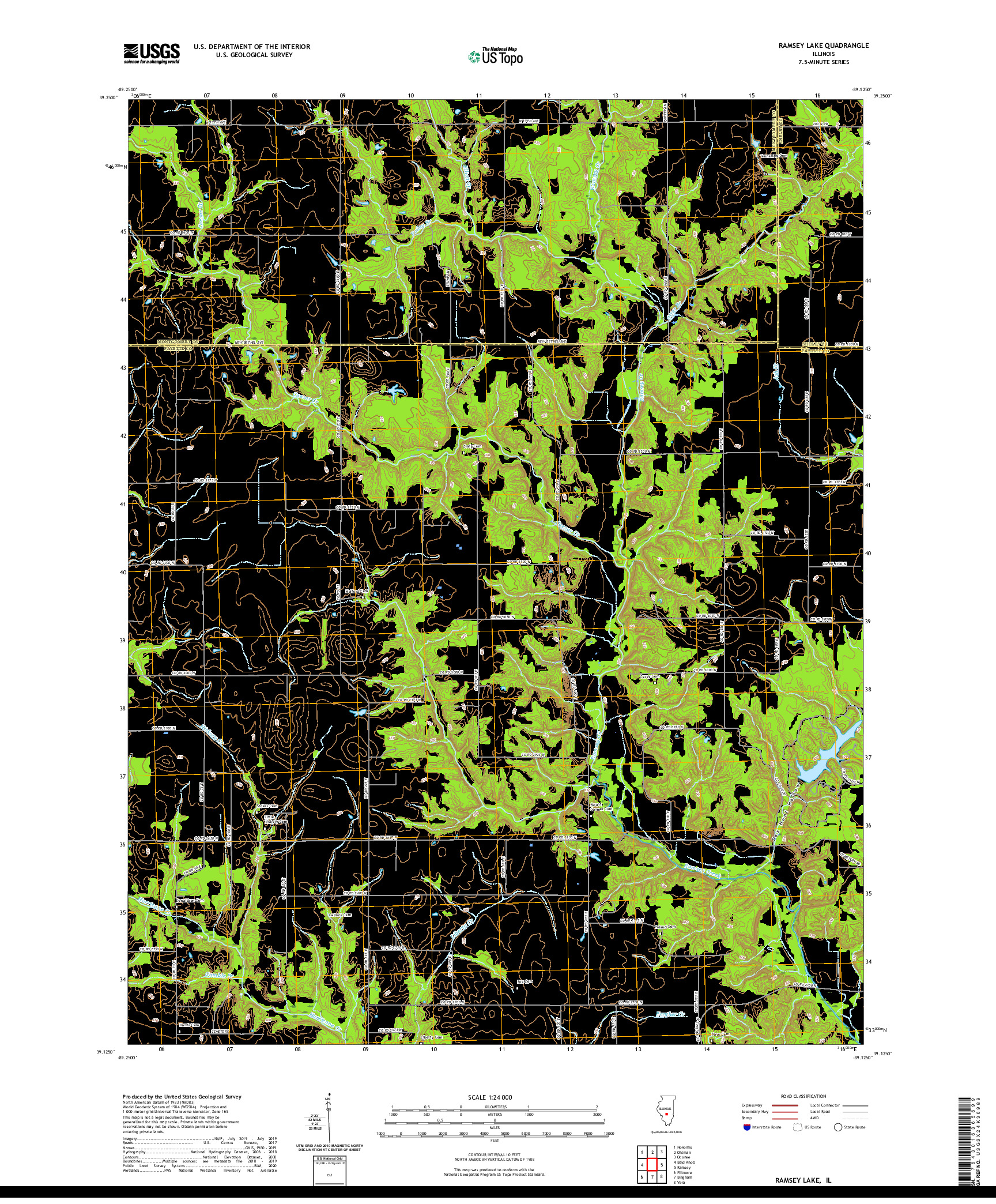 USGS US TOPO 7.5-MINUTE MAP FOR RAMSEY LAKE, IL 2021