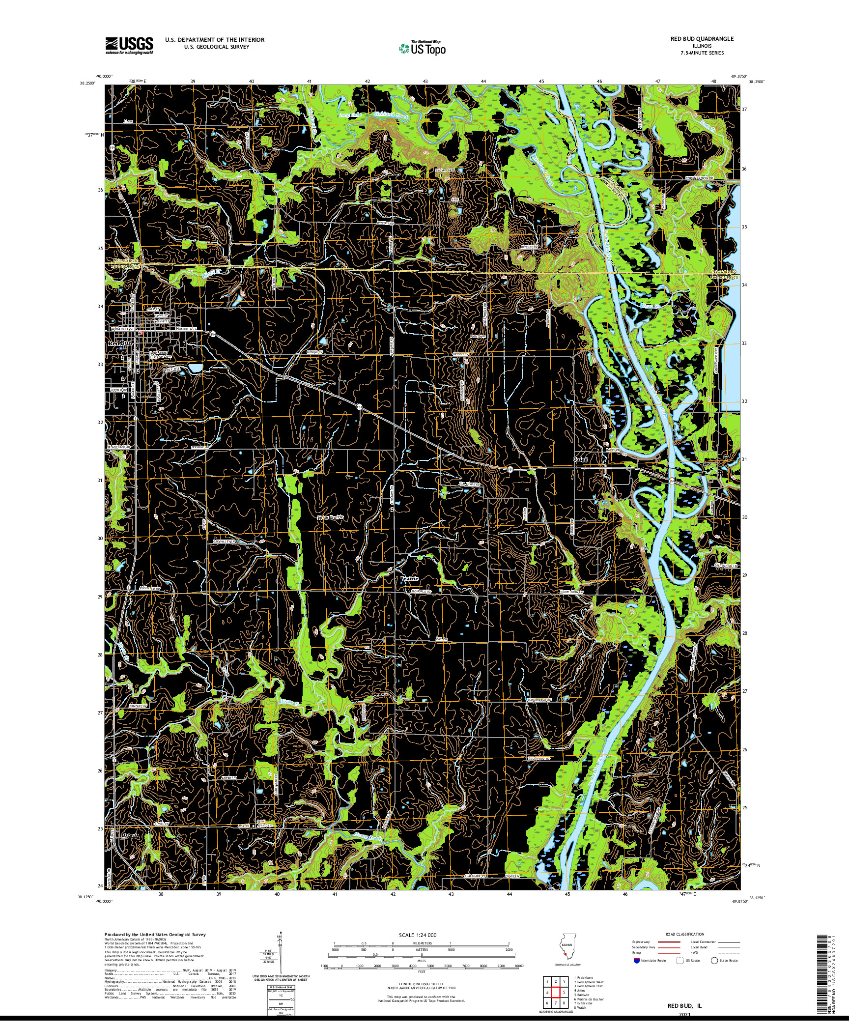 USGS US TOPO 7.5-MINUTE MAP FOR RED BUD, IL 2021