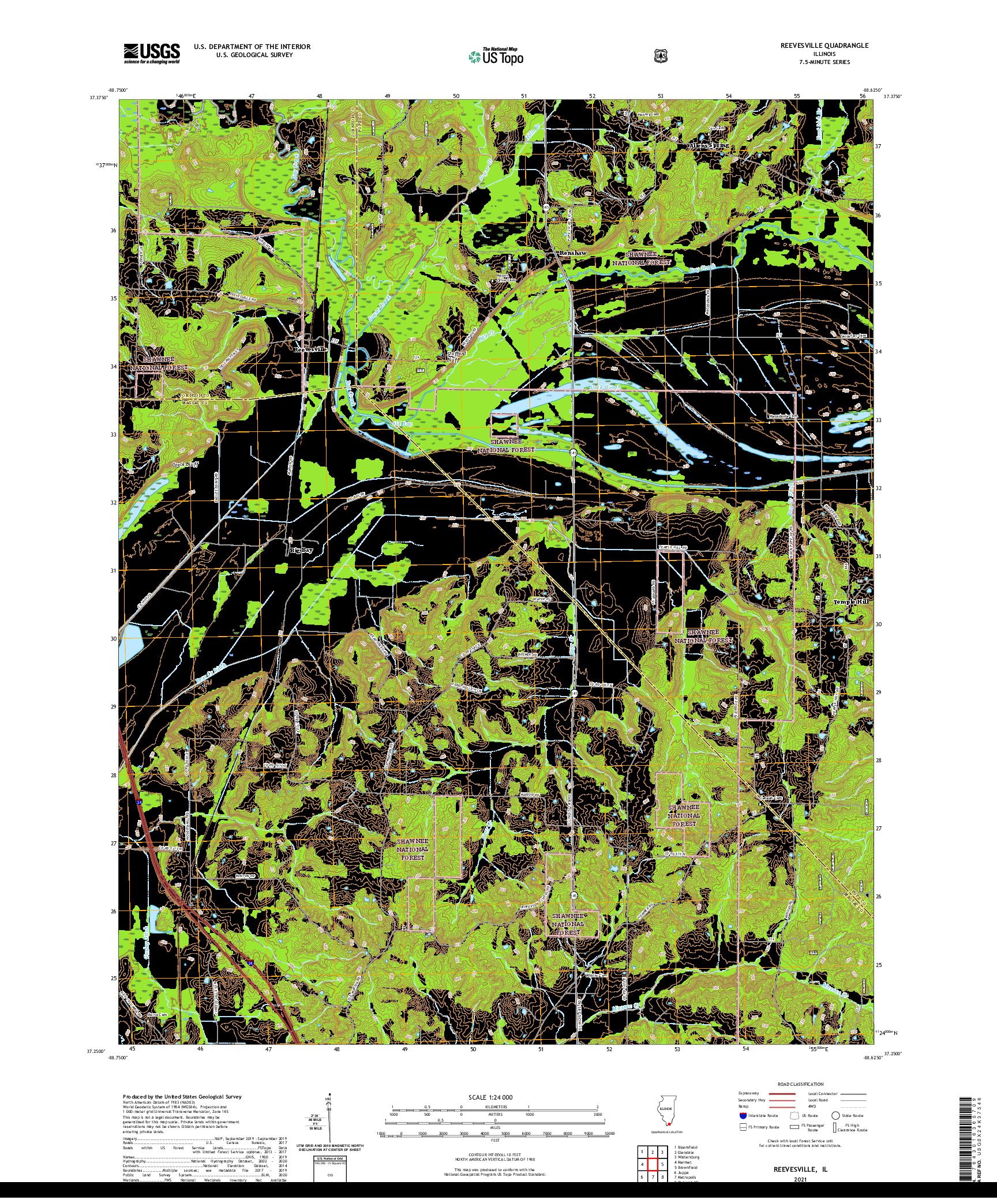 USGS US TOPO 7.5-MINUTE MAP FOR REEVESVILLE, IL 2021