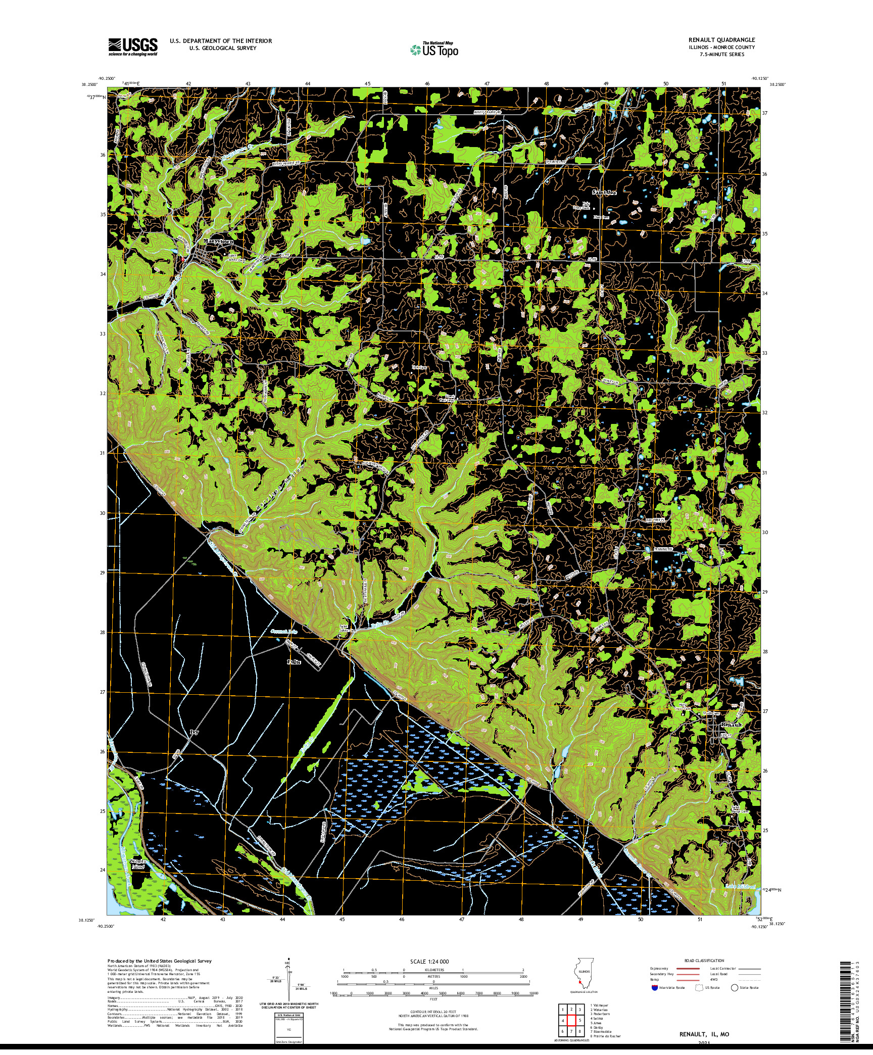 USGS US TOPO 7.5-MINUTE MAP FOR RENAULT, IL,MO 2021