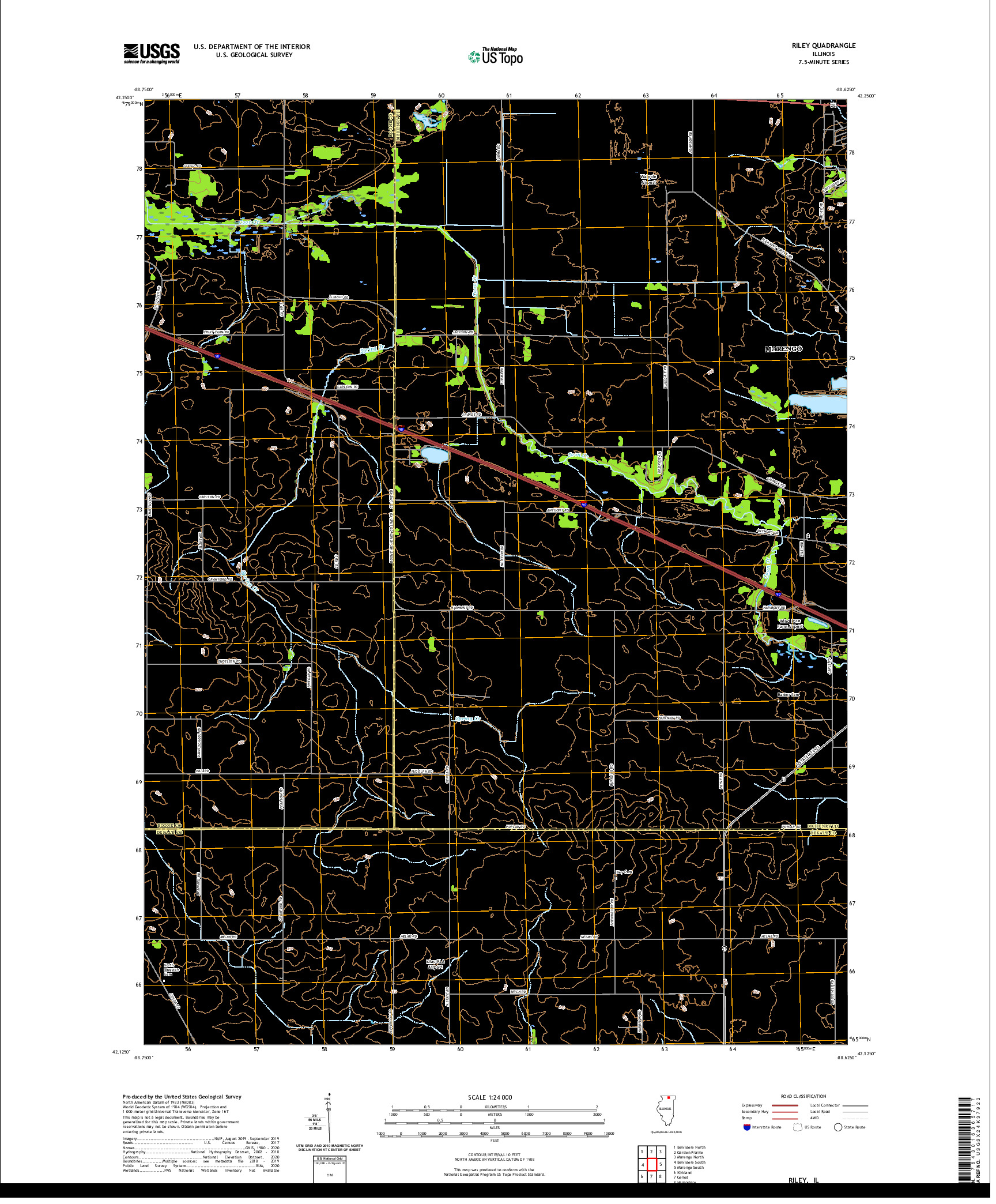 USGS US TOPO 7.5-MINUTE MAP FOR RILEY, IL 2021