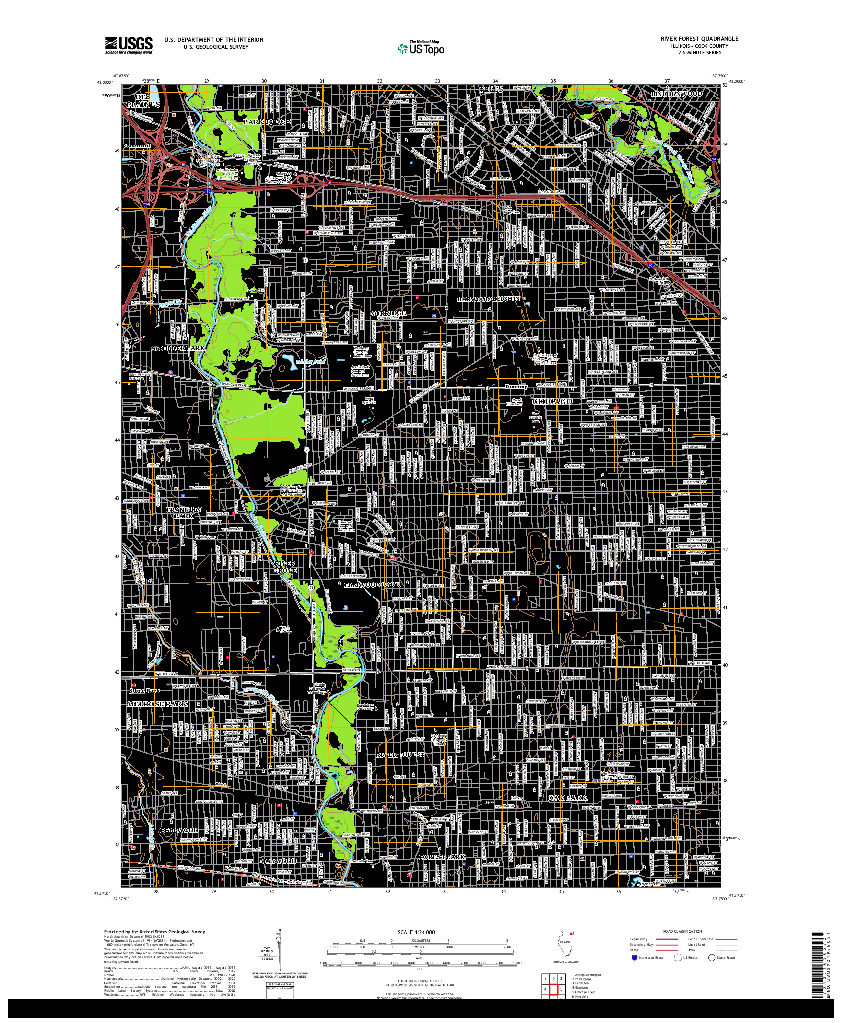 USGS US TOPO 7.5-MINUTE MAP FOR RIVER FOREST, IL 2021