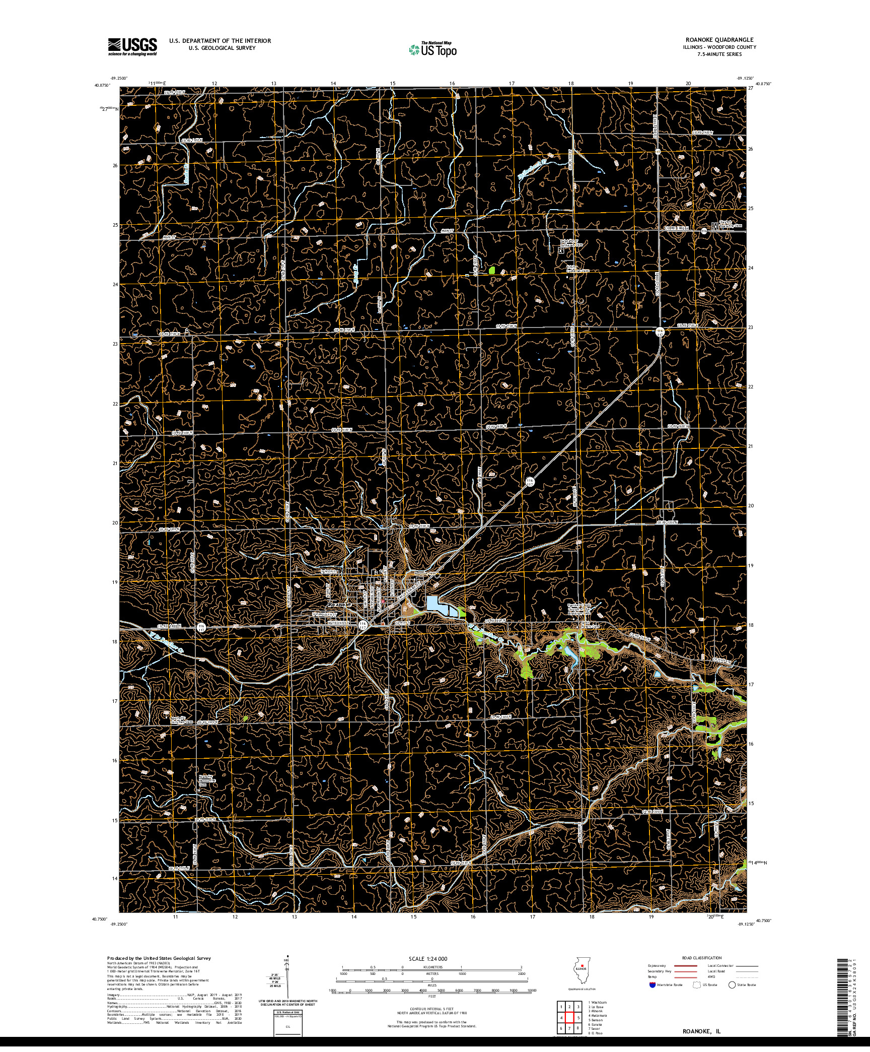 USGS US TOPO 7.5-MINUTE MAP FOR ROANOKE, IL 2021