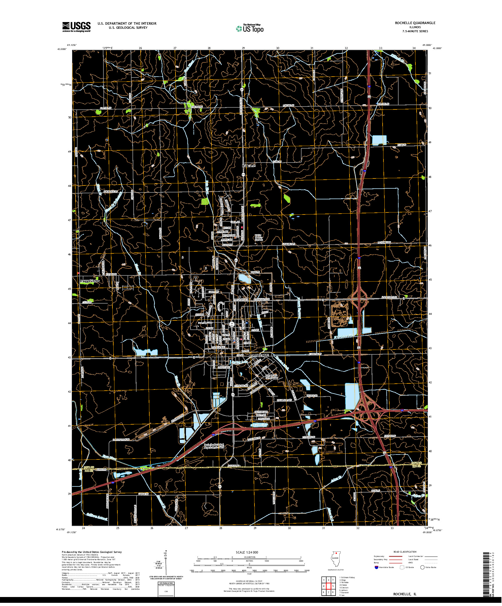USGS US TOPO 7.5-MINUTE MAP FOR ROCHELLE, IL 2021