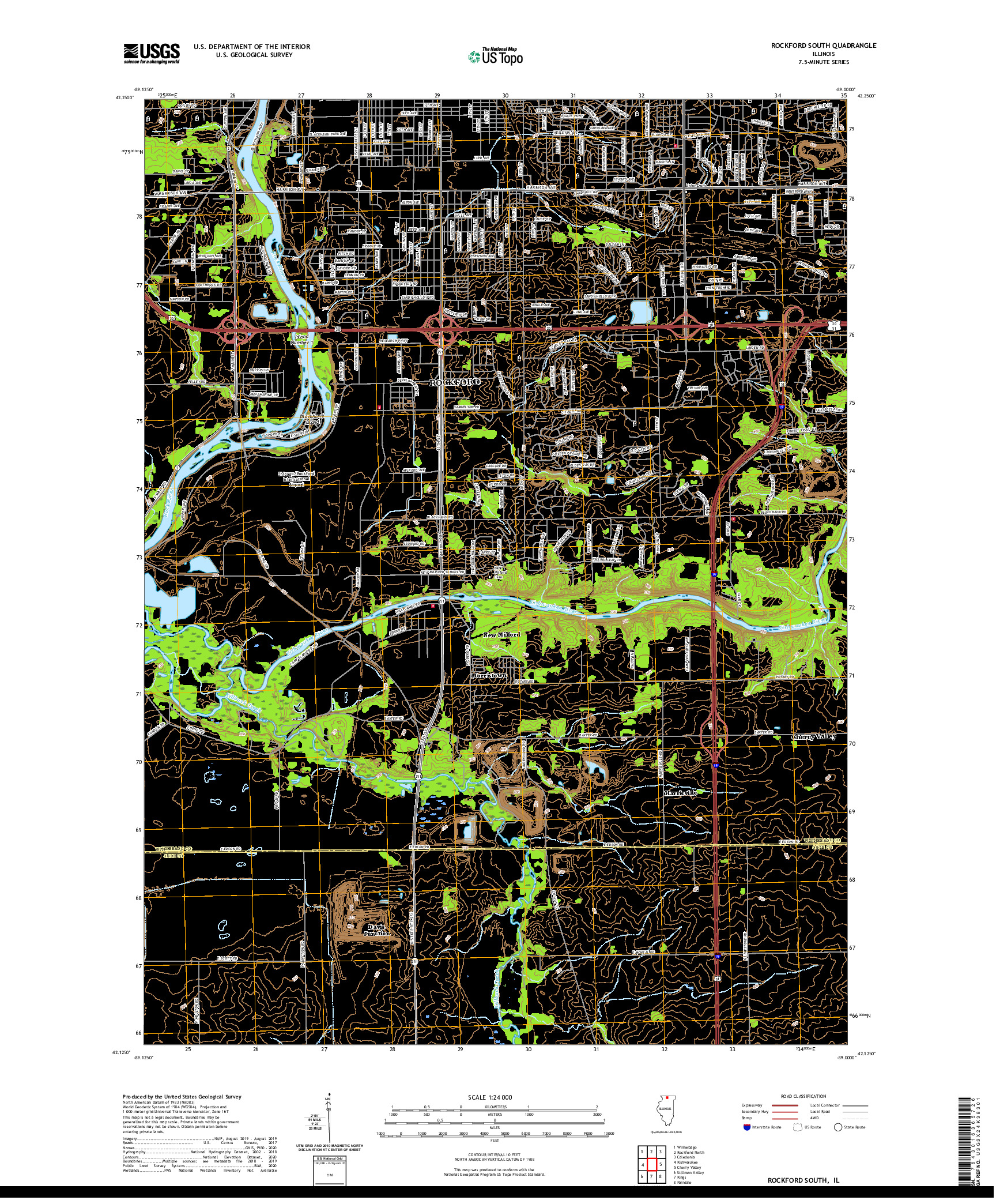 USGS US TOPO 7.5-MINUTE MAP FOR ROCKFORD SOUTH, IL 2021