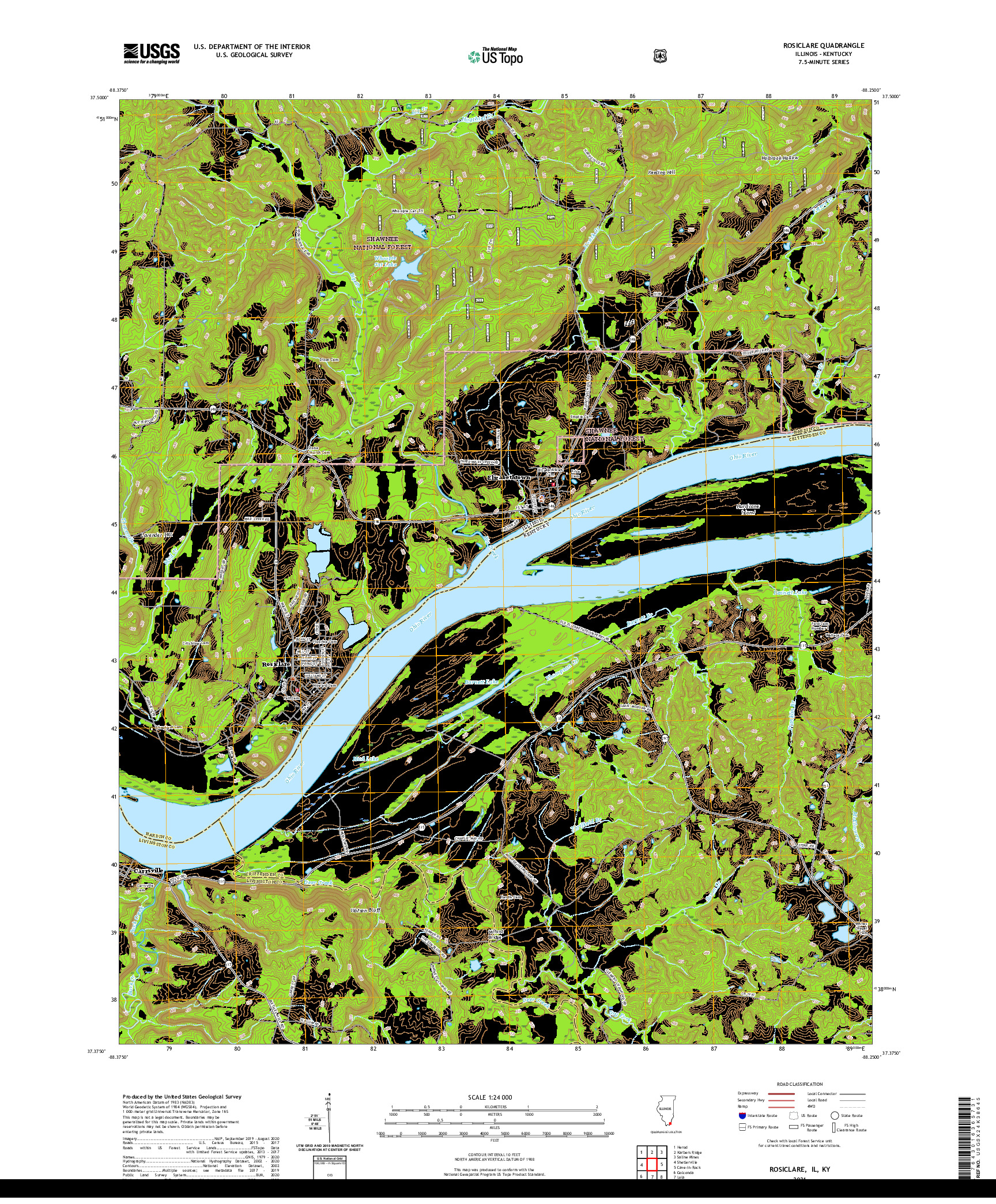 USGS US TOPO 7.5-MINUTE MAP FOR ROSICLARE, IL,KY 2021