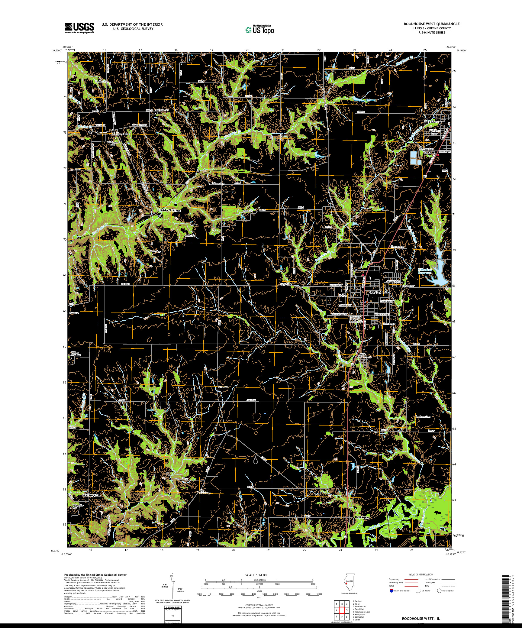 USGS US TOPO 7.5-MINUTE MAP FOR ROODHOUSE WEST, IL 2021