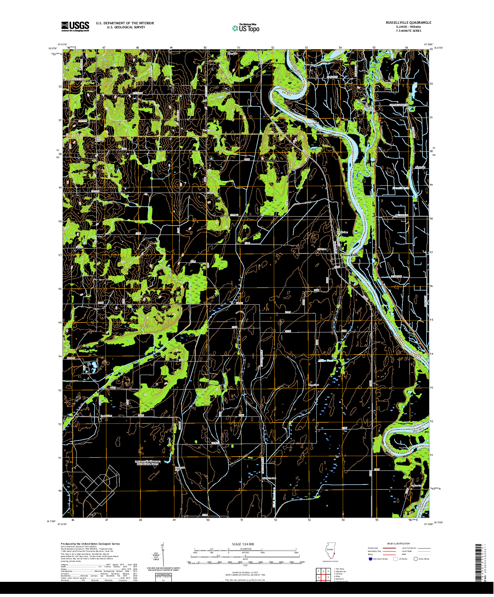 USGS US TOPO 7.5-MINUTE MAP FOR RUSSELLVILLE, IL,IN 2021