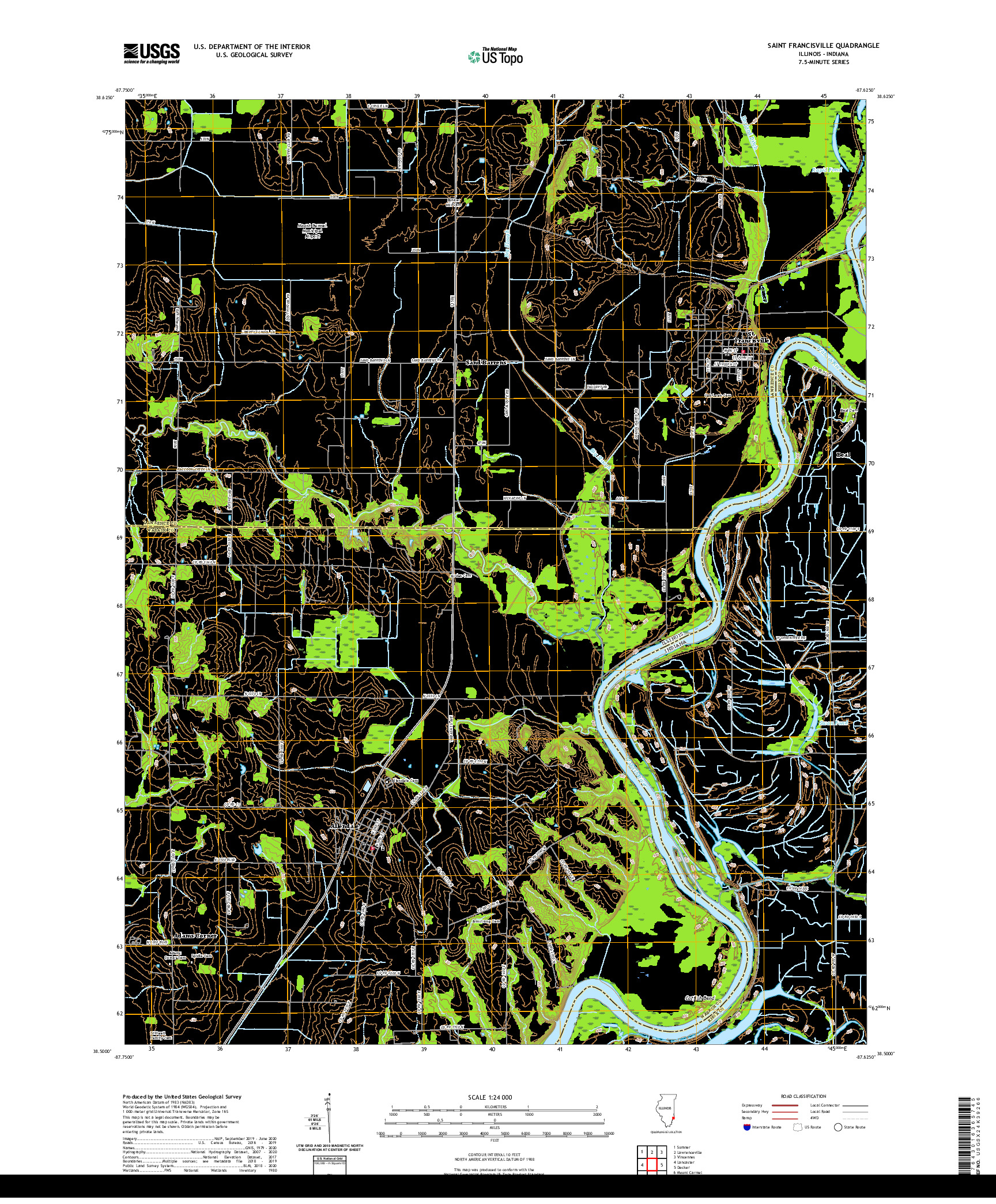 USGS US TOPO 7.5-MINUTE MAP FOR SAINT FRANCISVILLE, IL,IN 2021