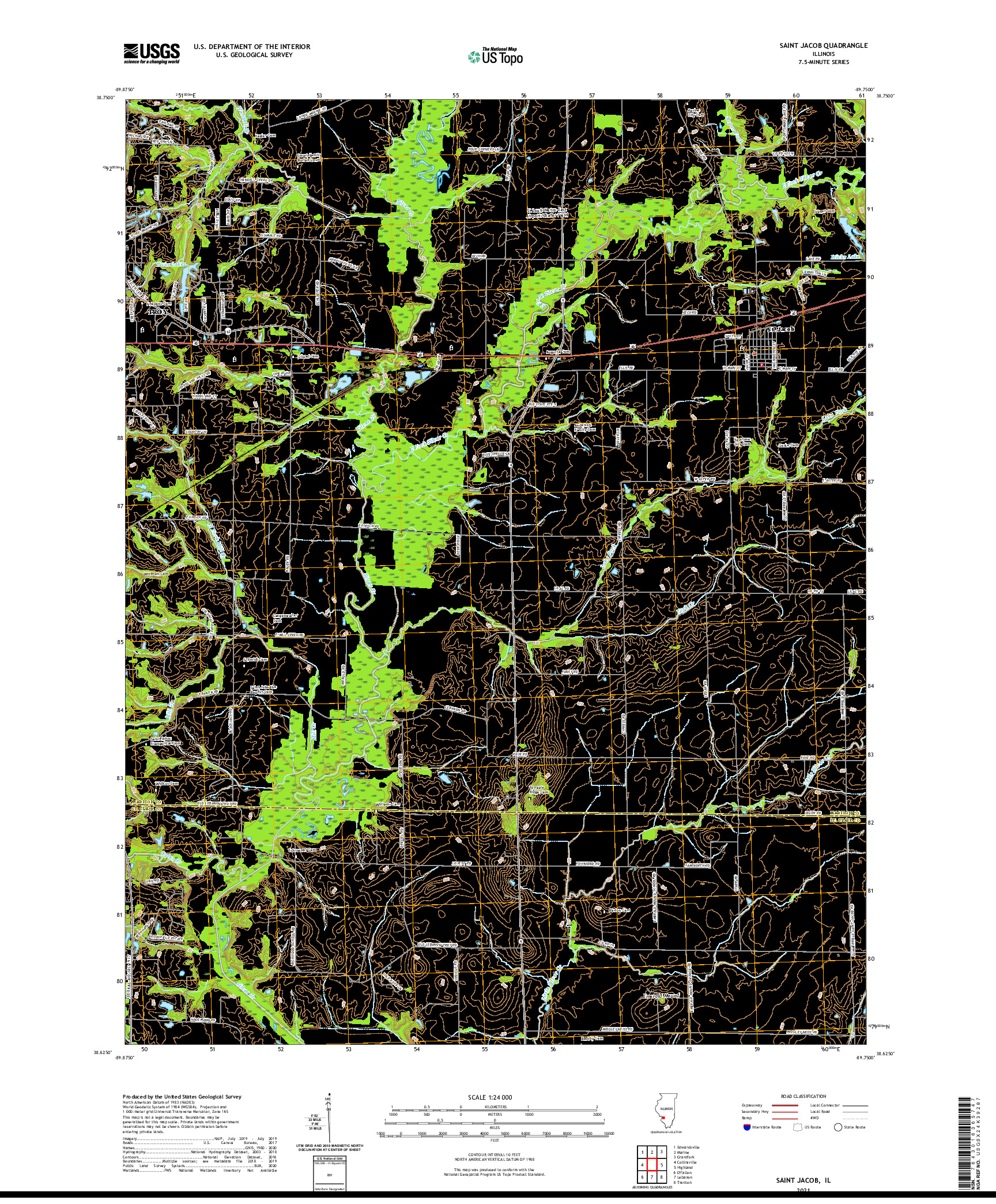 USGS US TOPO 7.5-MINUTE MAP FOR SAINT JACOB, IL 2021