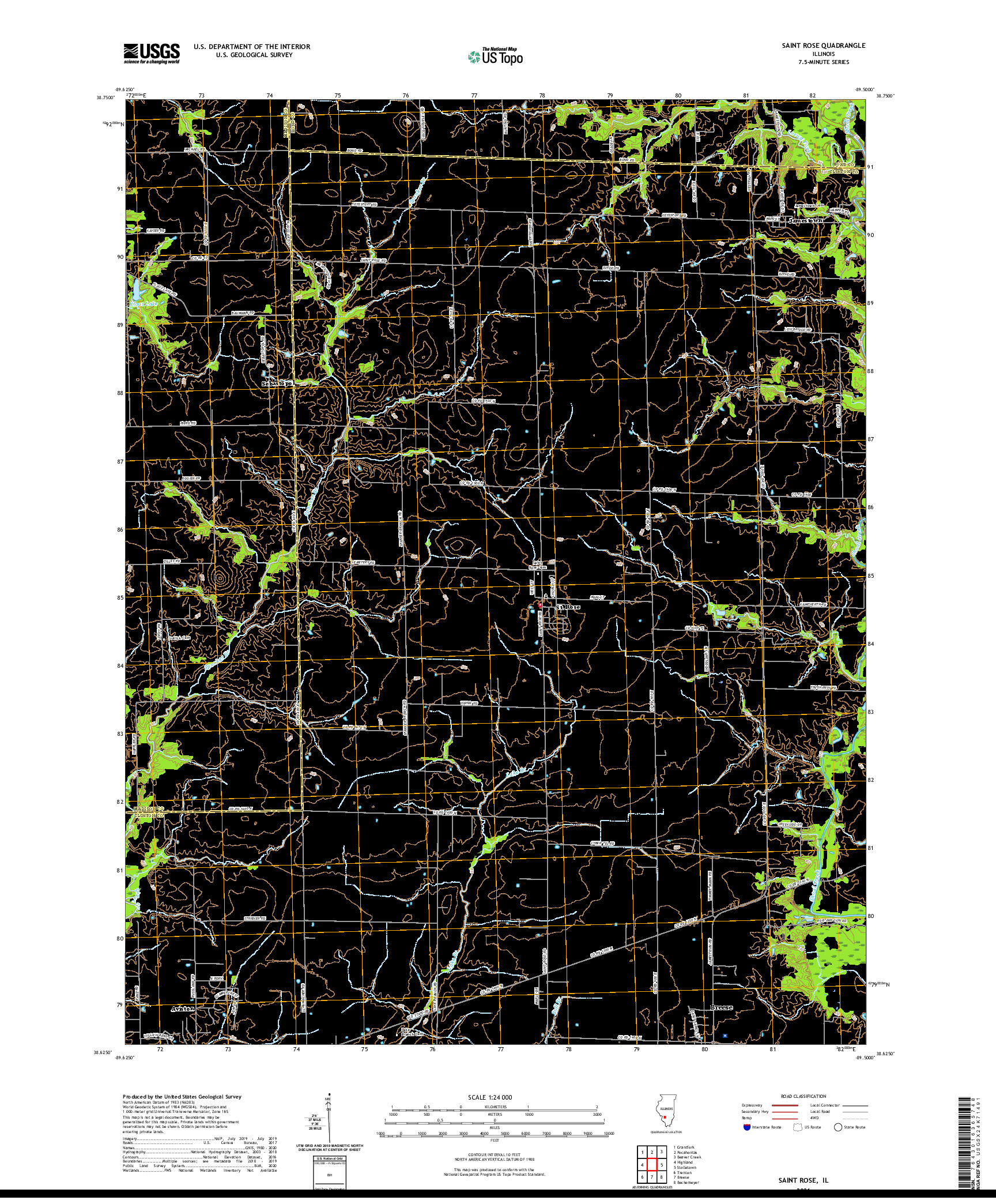 USGS US TOPO 7.5-MINUTE MAP FOR SAINT ROSE, IL 2021