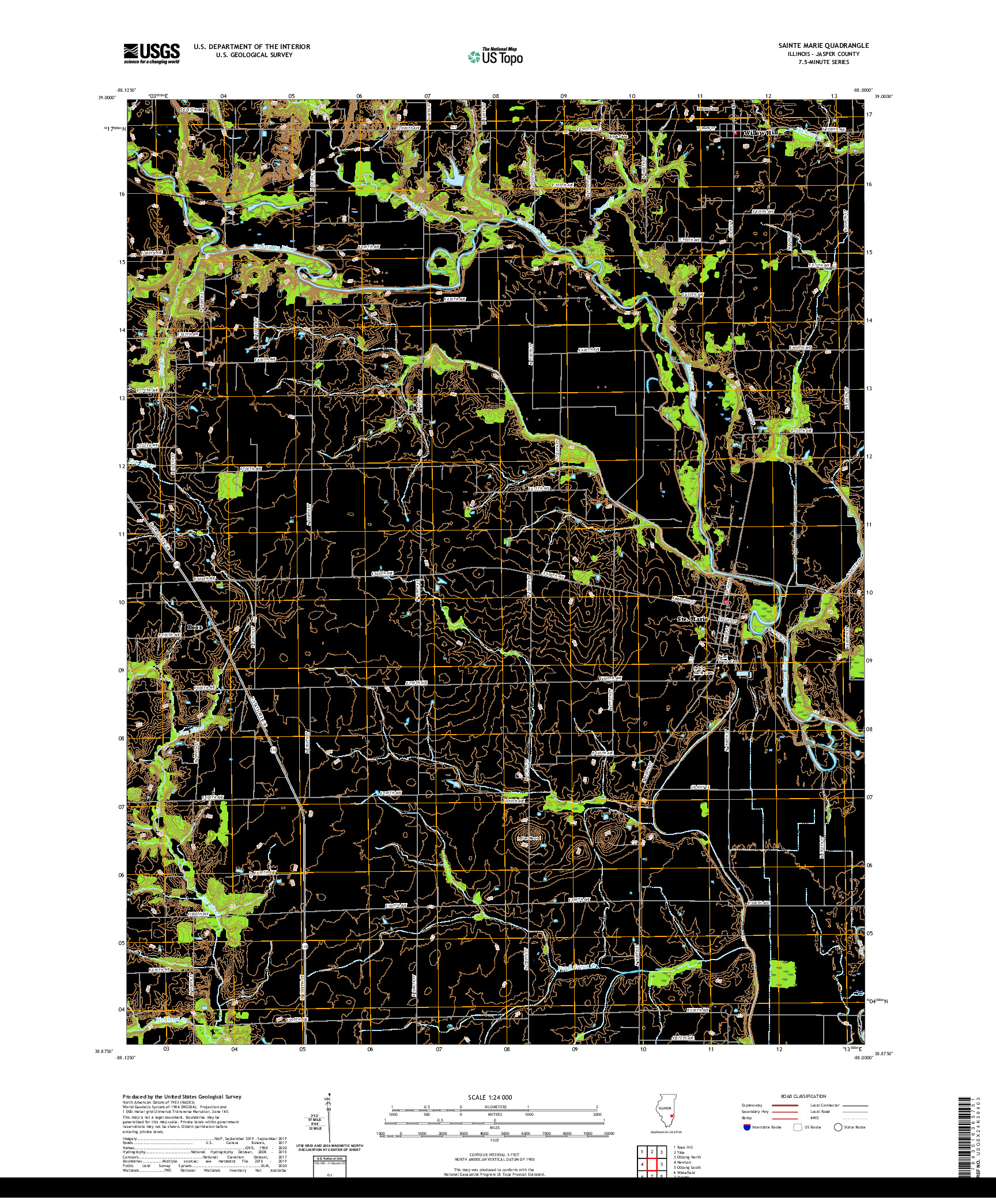 USGS US TOPO 7.5-MINUTE MAP FOR SAINTE MARIE, IL 2021