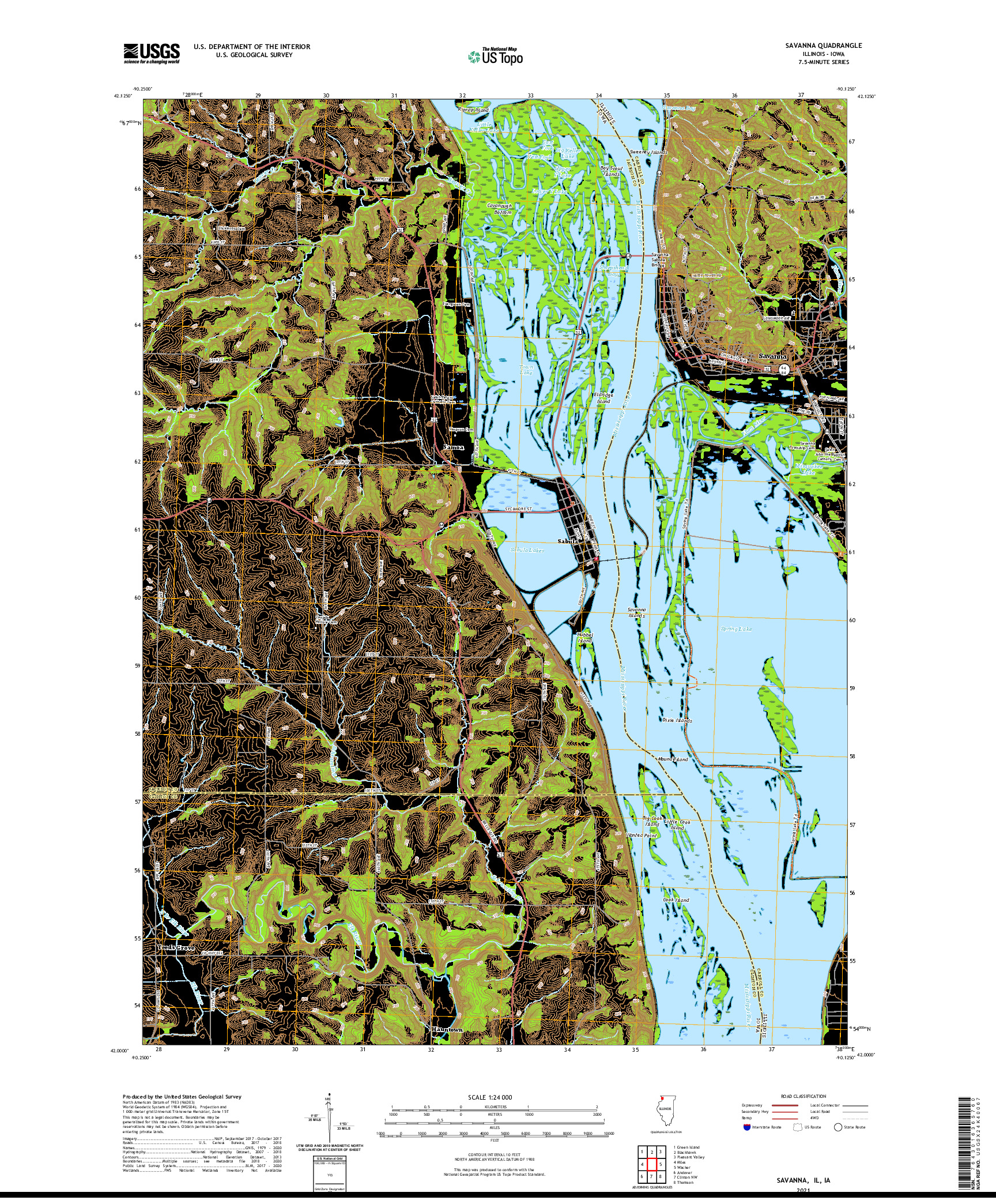 USGS US TOPO 7.5-MINUTE MAP FOR SAVANNA, IL,IA 2021