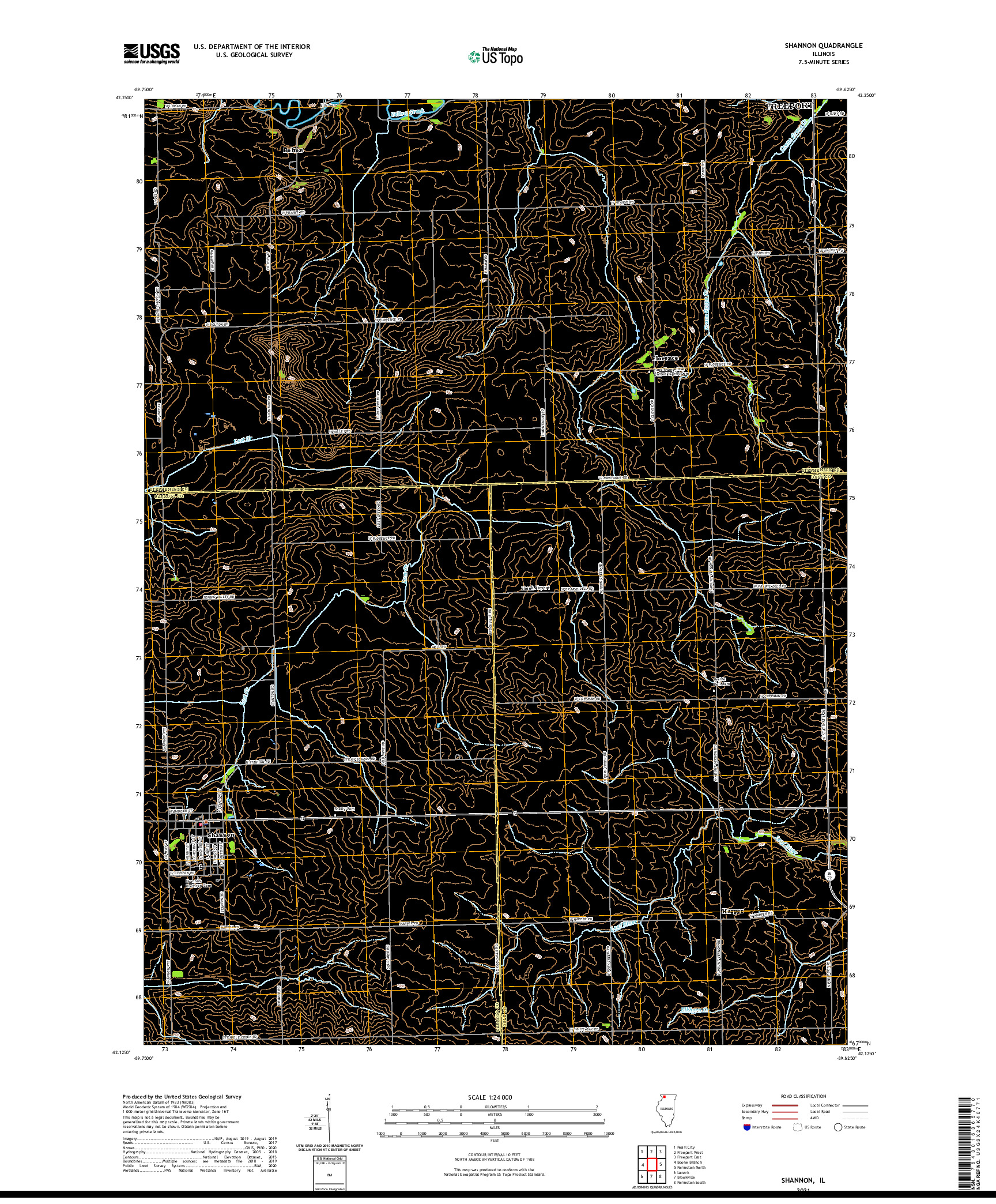 USGS US TOPO 7.5-MINUTE MAP FOR SHANNON, IL 2021