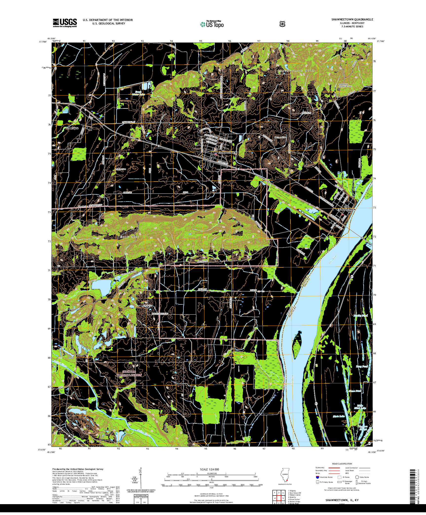 USGS US TOPO 7.5-MINUTE MAP FOR SHAWNEETOWN, IL,KY 2021