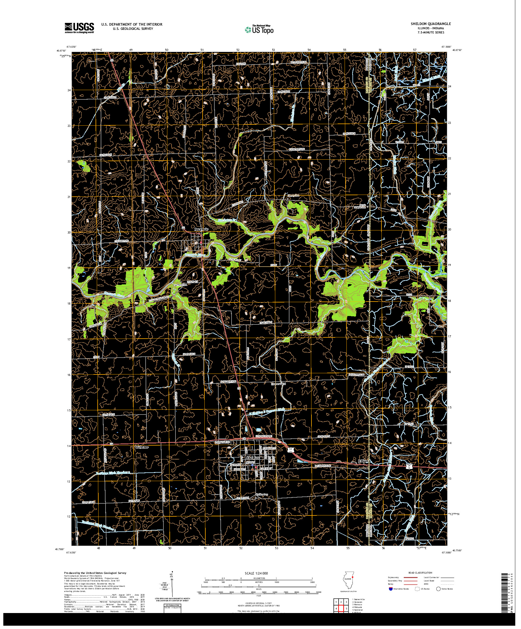 USGS US TOPO 7.5-MINUTE MAP FOR SHELDON, IL,IN 2021