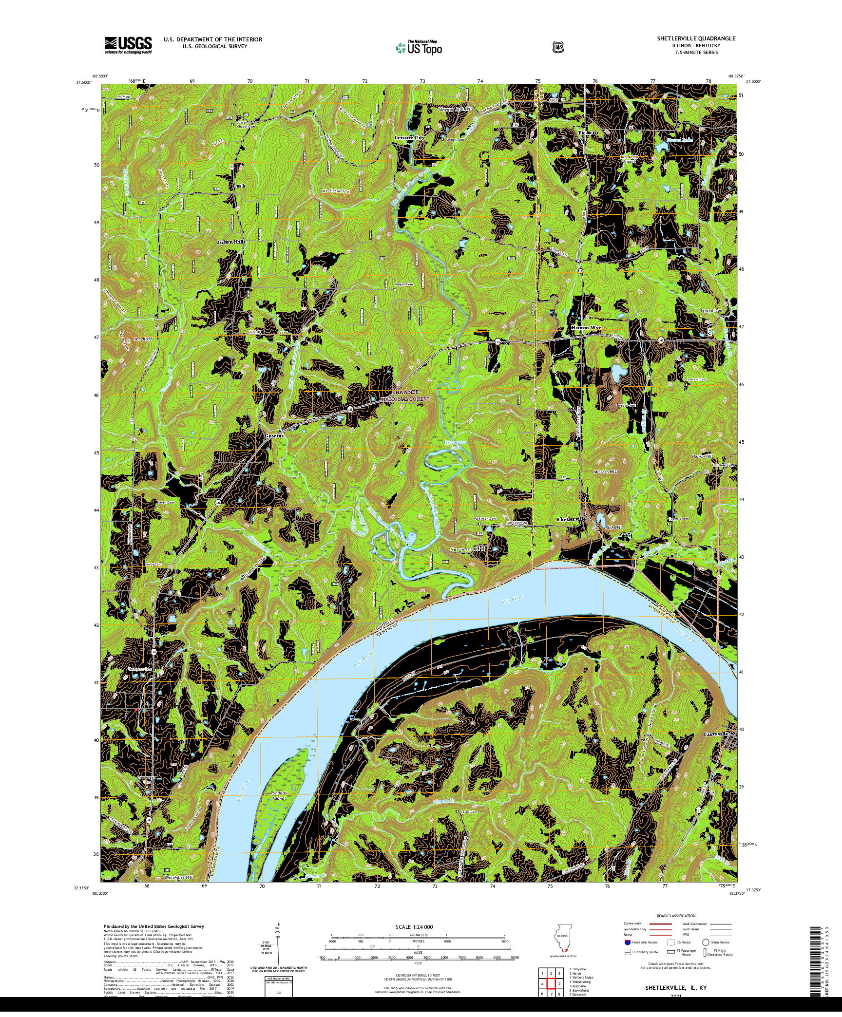 USGS US TOPO 7.5-MINUTE MAP FOR SHETLERVILLE, IL,KY 2021