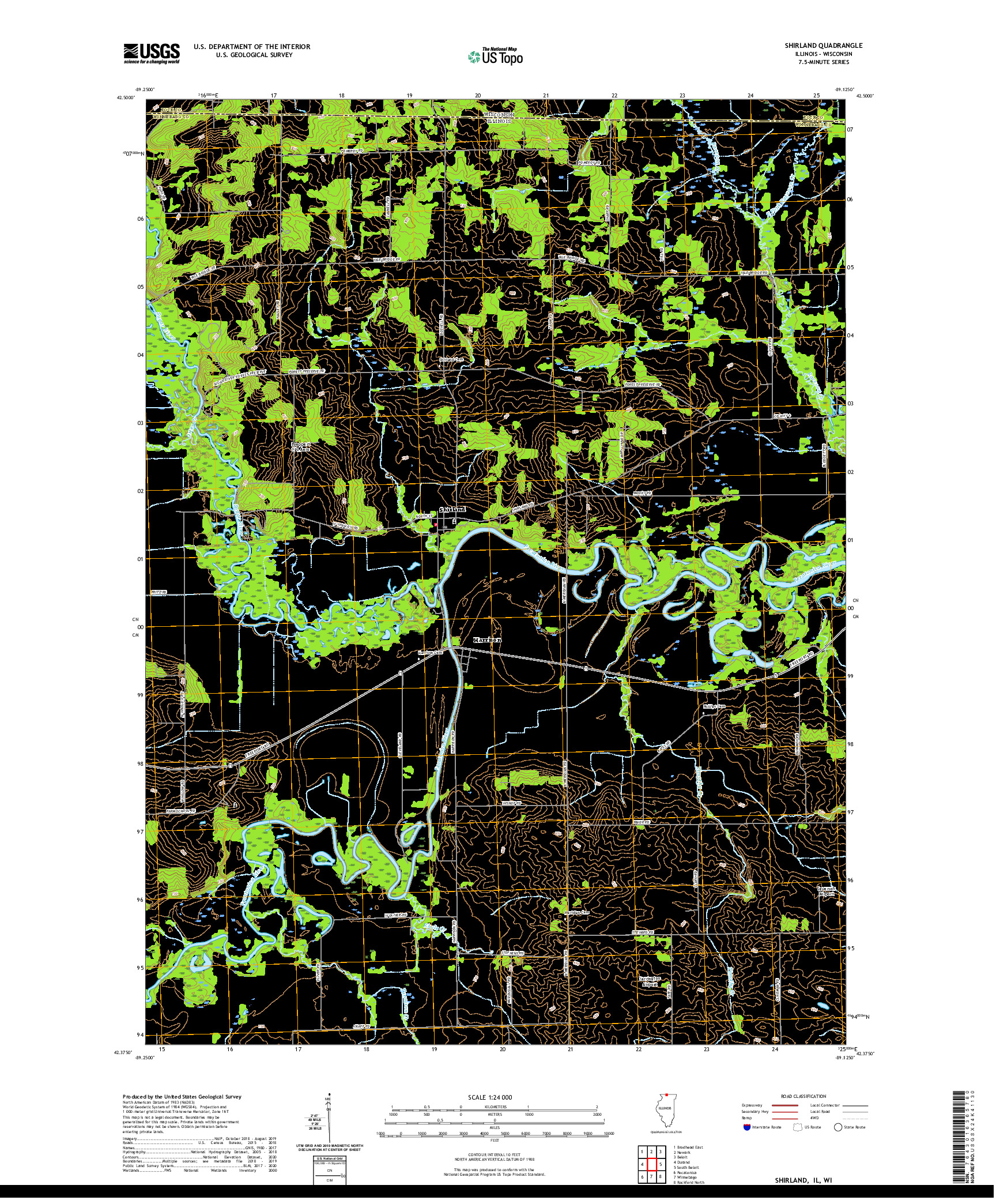 USGS US TOPO 7.5-MINUTE MAP FOR SHIRLAND, IL,WI 2021