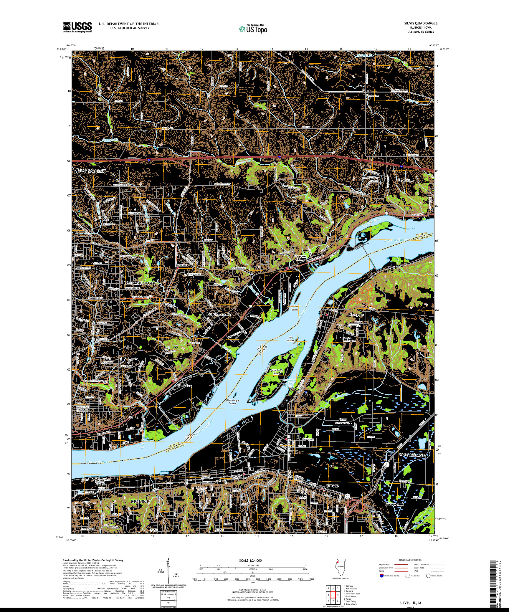 USGS US TOPO 7.5-MINUTE MAP FOR SILVIS, IL,IA 2021