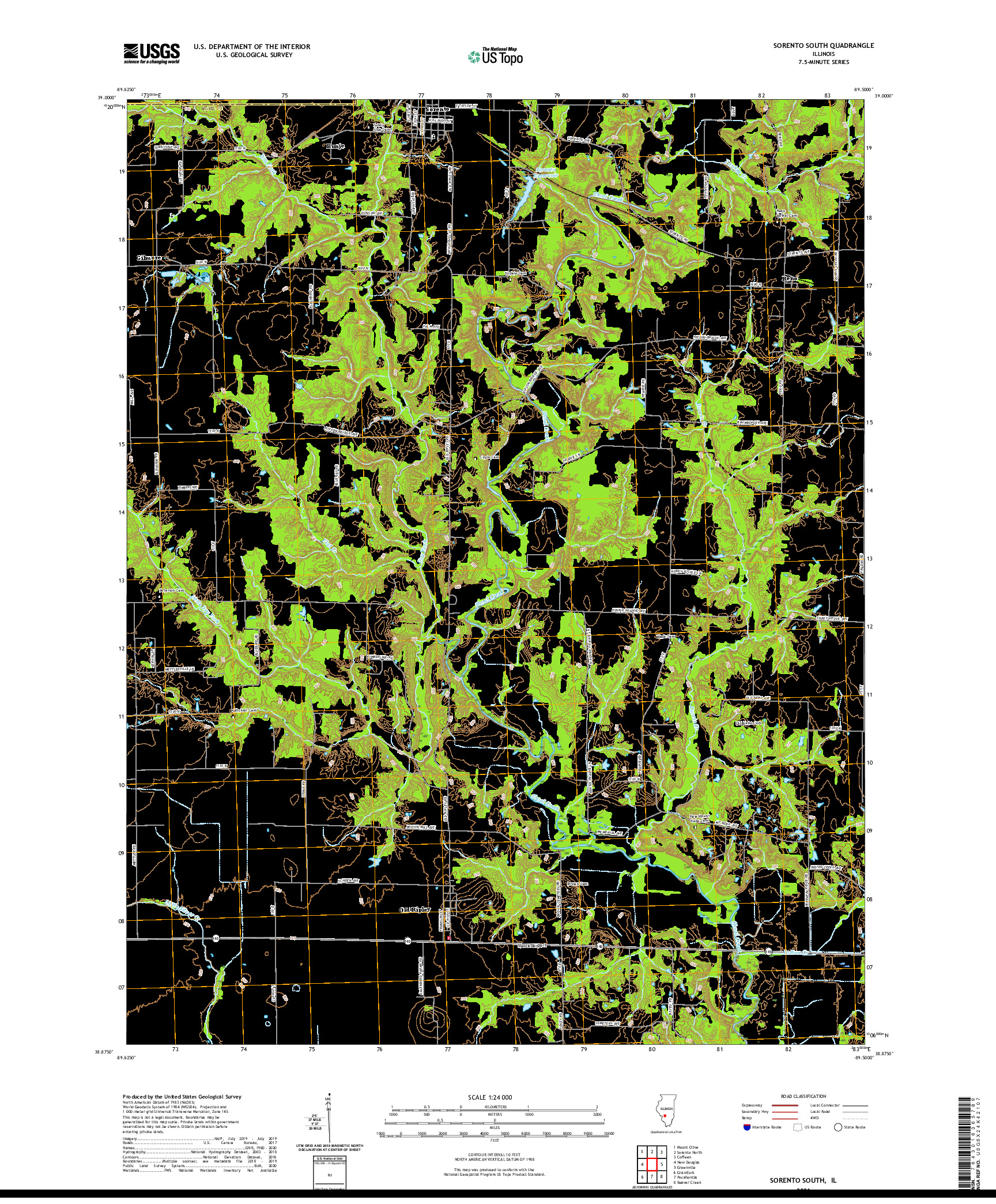 USGS US TOPO 7.5-MINUTE MAP FOR SORENTO SOUTH, IL 2021