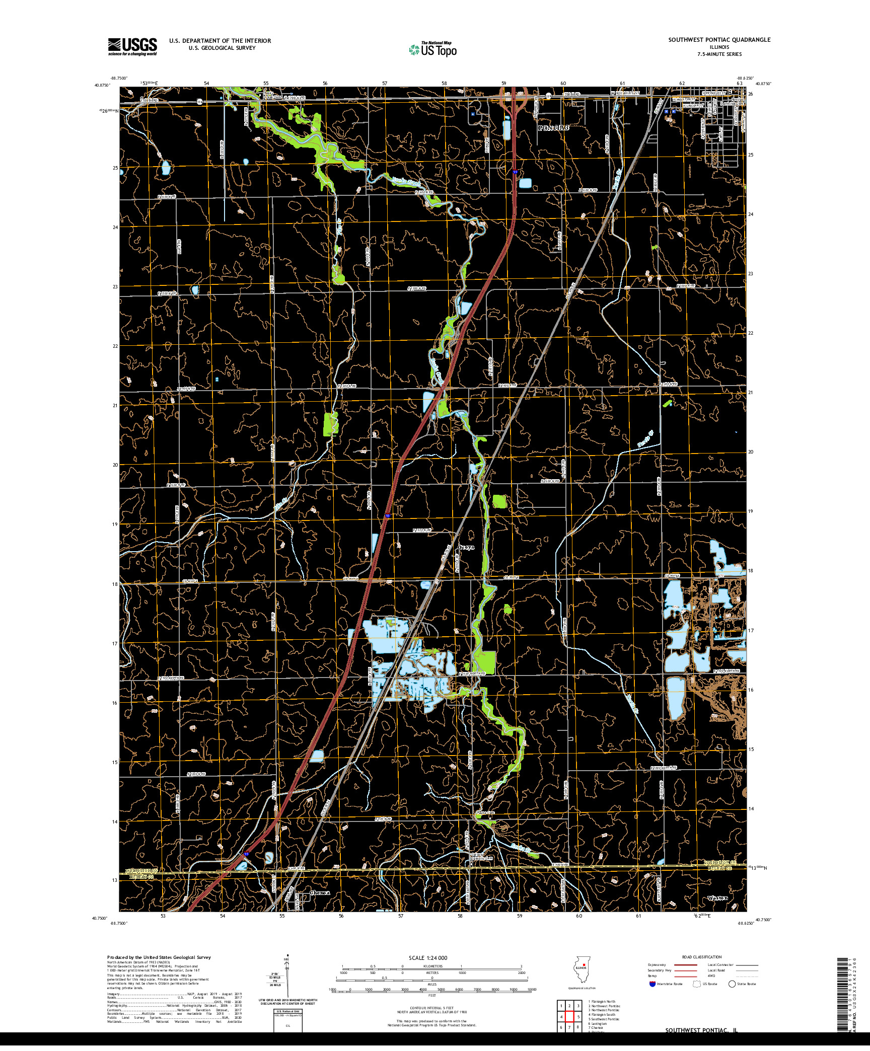 USGS US TOPO 7.5-MINUTE MAP FOR SOUTHWEST PONTIAC, IL 2021