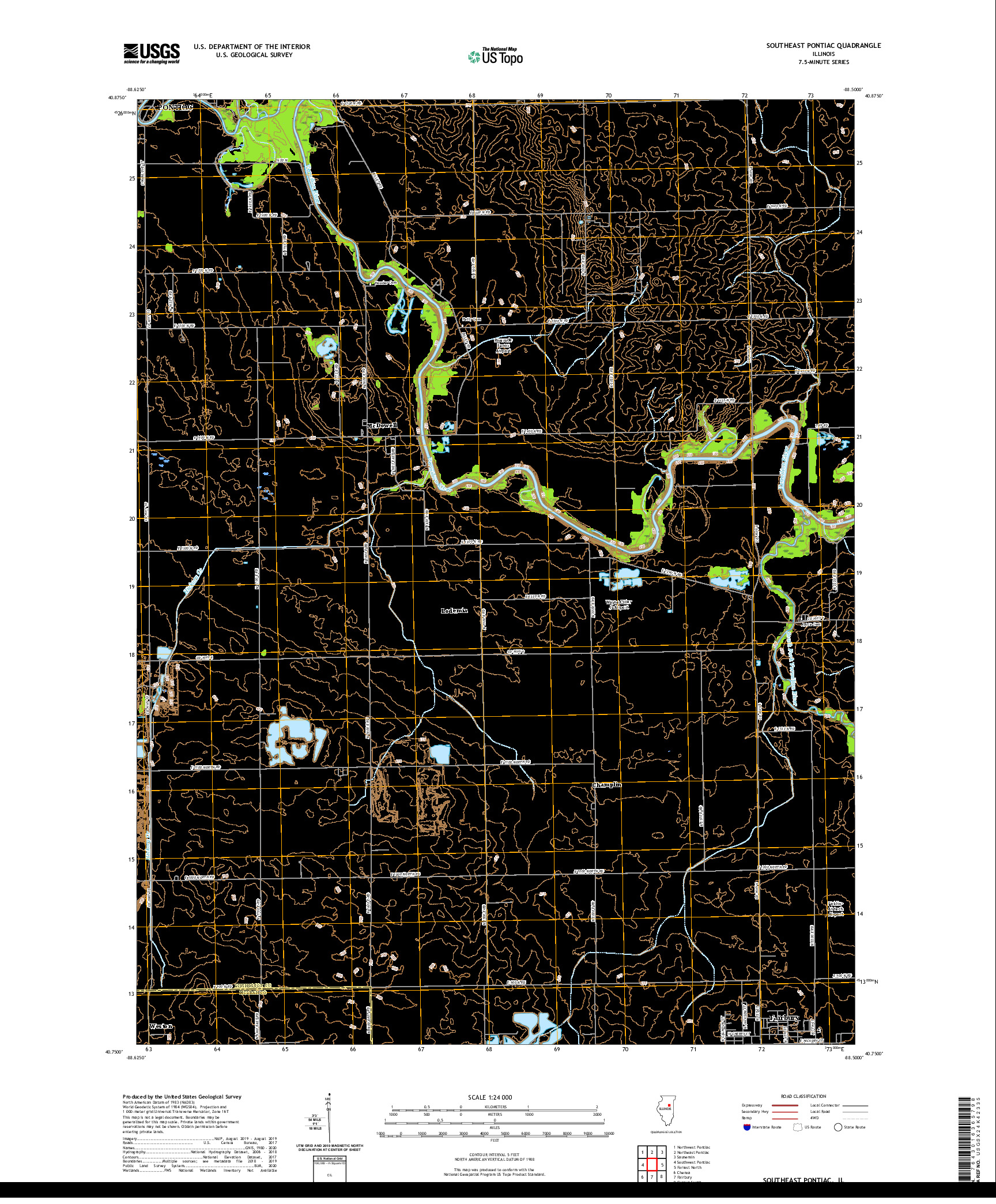 USGS US TOPO 7.5-MINUTE MAP FOR SOUTHEAST PONTIAC, IL 2021