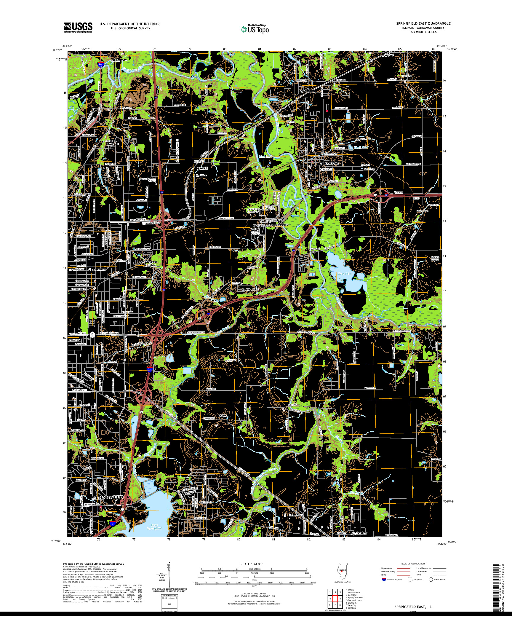 USGS US TOPO 7.5-MINUTE MAP FOR SPRINGFIELD EAST, IL 2021