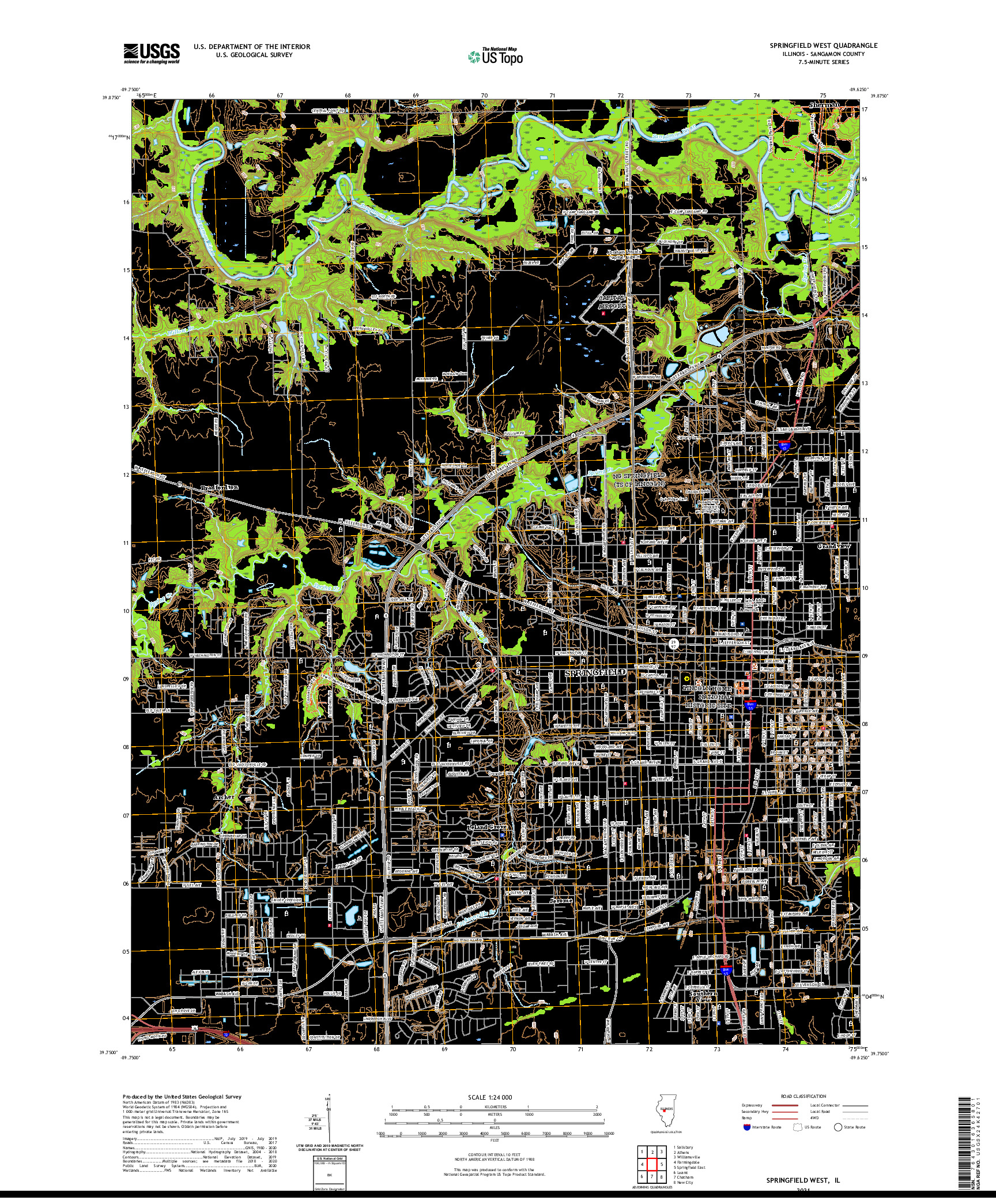 USGS US TOPO 7.5-MINUTE MAP FOR SPRINGFIELD WEST, IL 2021