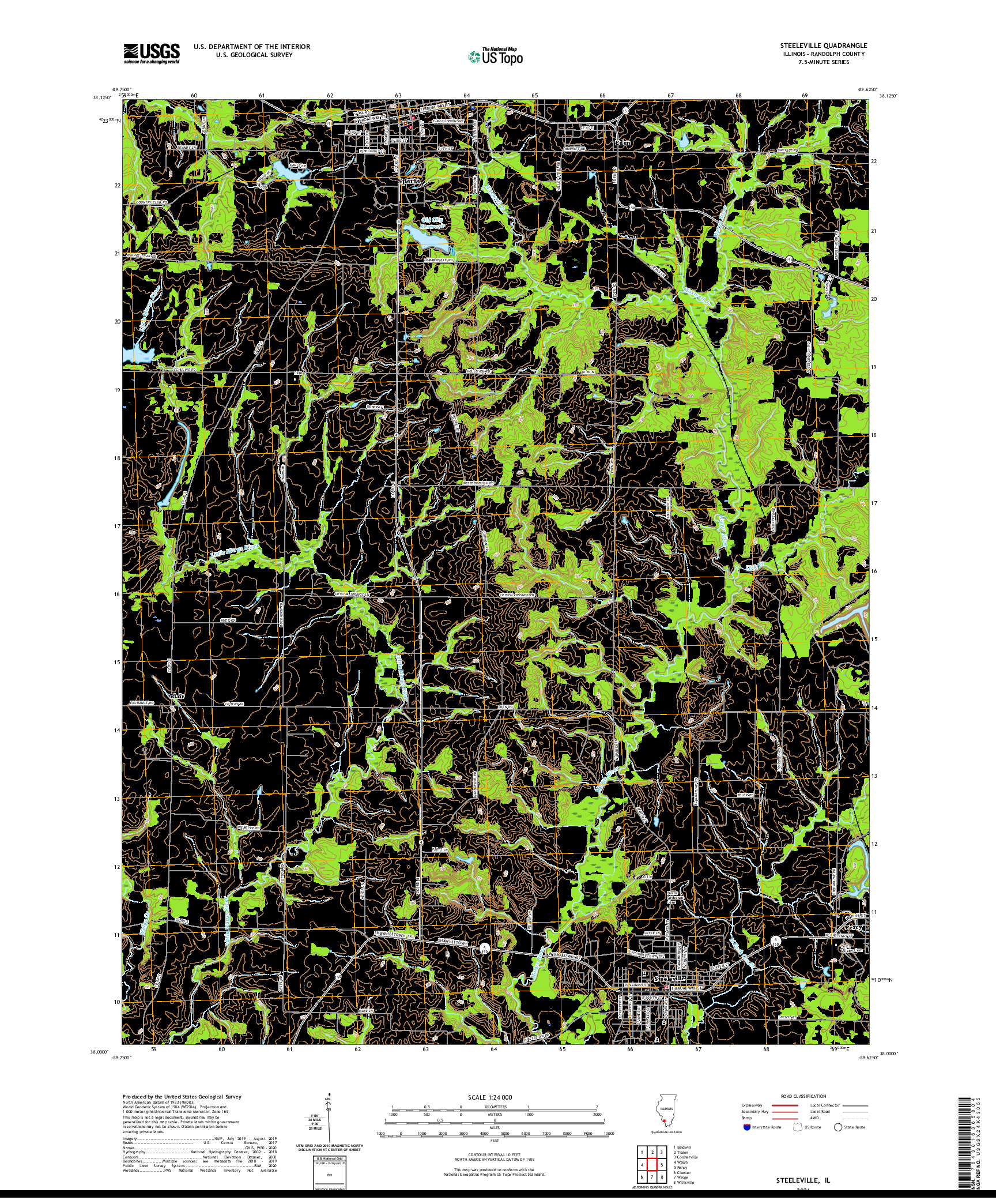 USGS US TOPO 7.5-MINUTE MAP FOR STEELEVILLE, IL 2021