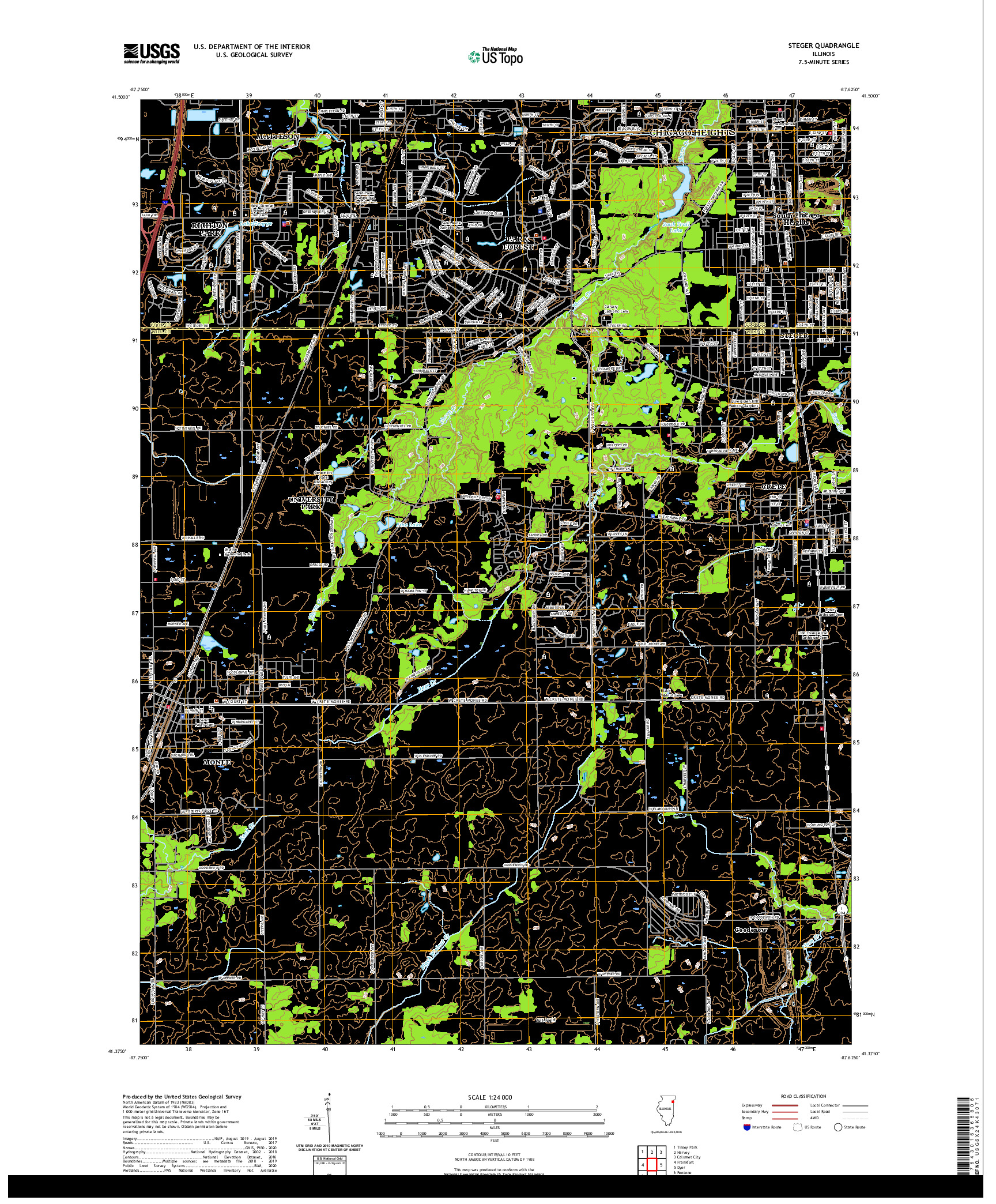 USGS US TOPO 7.5-MINUTE MAP FOR STEGER, IL 2021