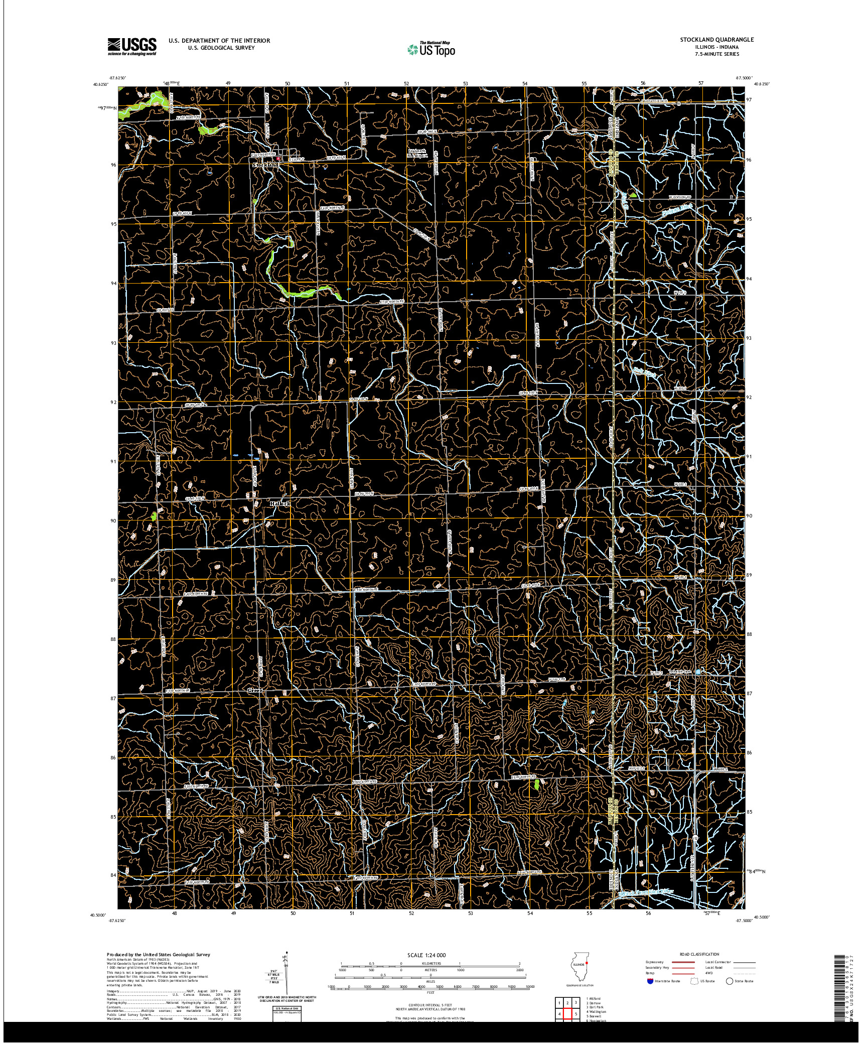 USGS US TOPO 7.5-MINUTE MAP FOR STOCKLAND, IL,IN 2021