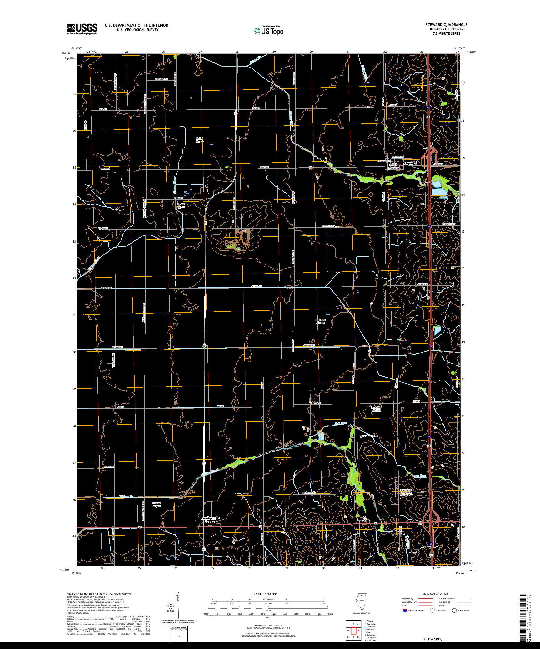 USGS US TOPO 7.5-MINUTE MAP FOR STEWARD, IL 2021