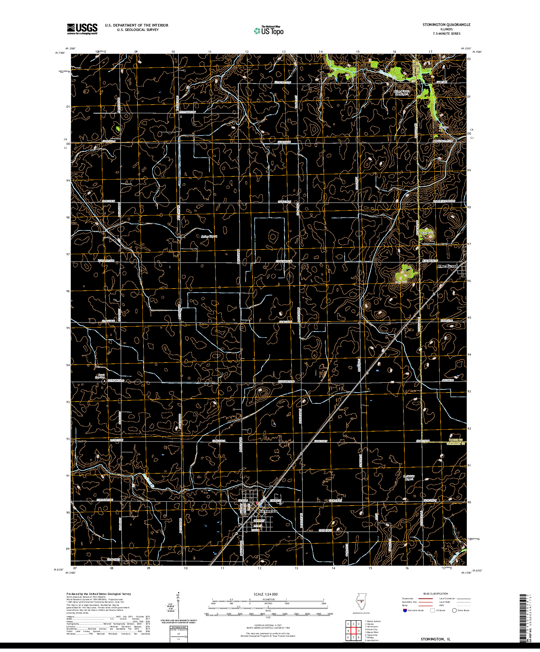 USGS US TOPO 7.5-MINUTE MAP FOR STONINGTON, IL 2021