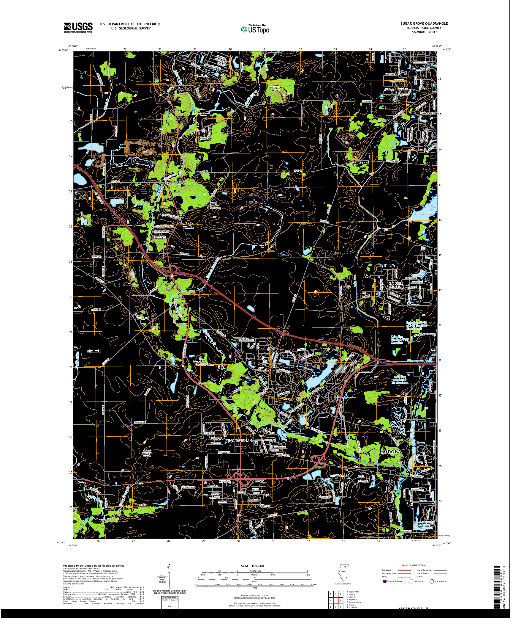 USGS US TOPO 7.5-MINUTE MAP FOR SUGAR GROVE, IL 2021