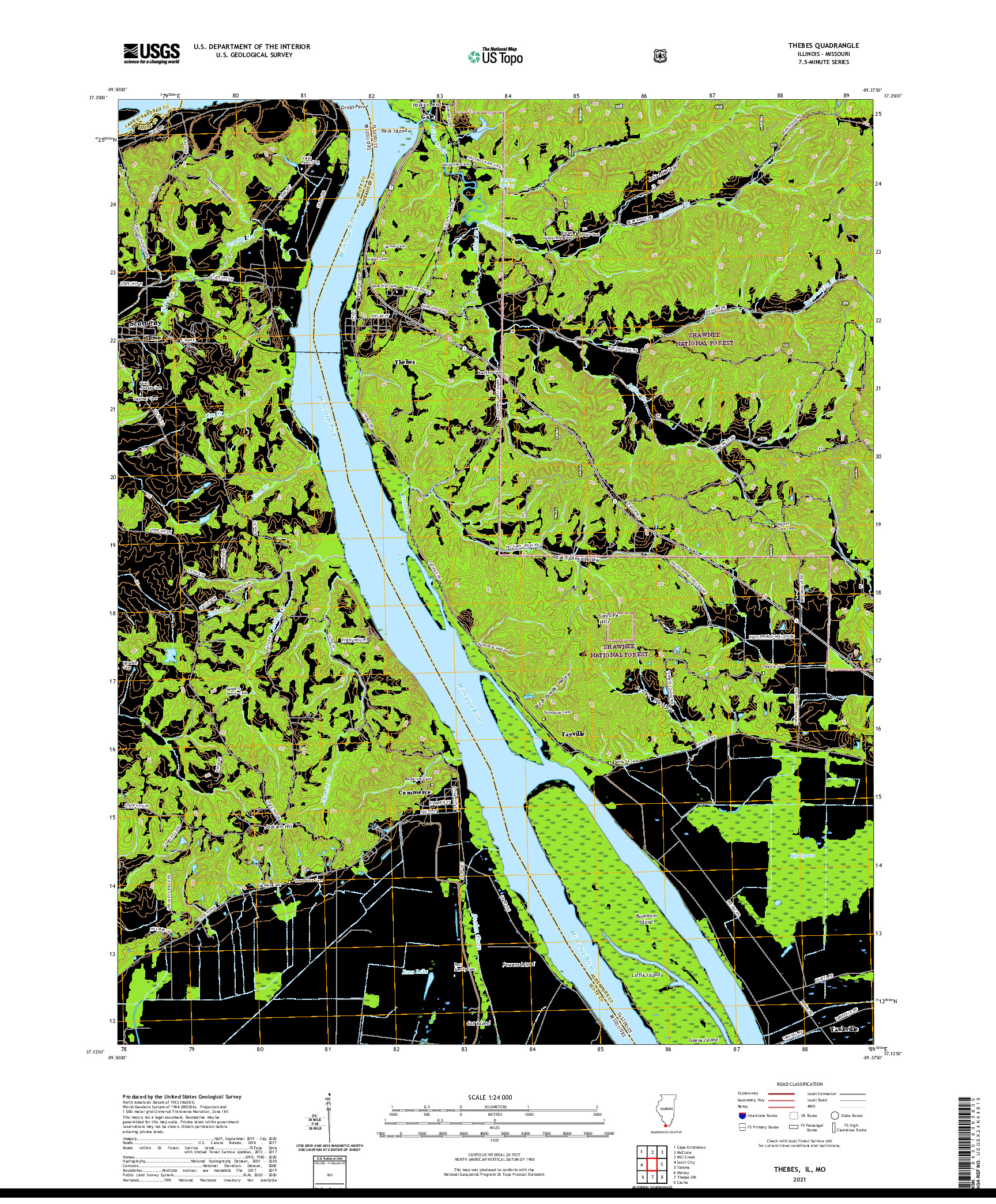 USGS US TOPO 7.5-MINUTE MAP FOR THEBES, IL,MO 2021