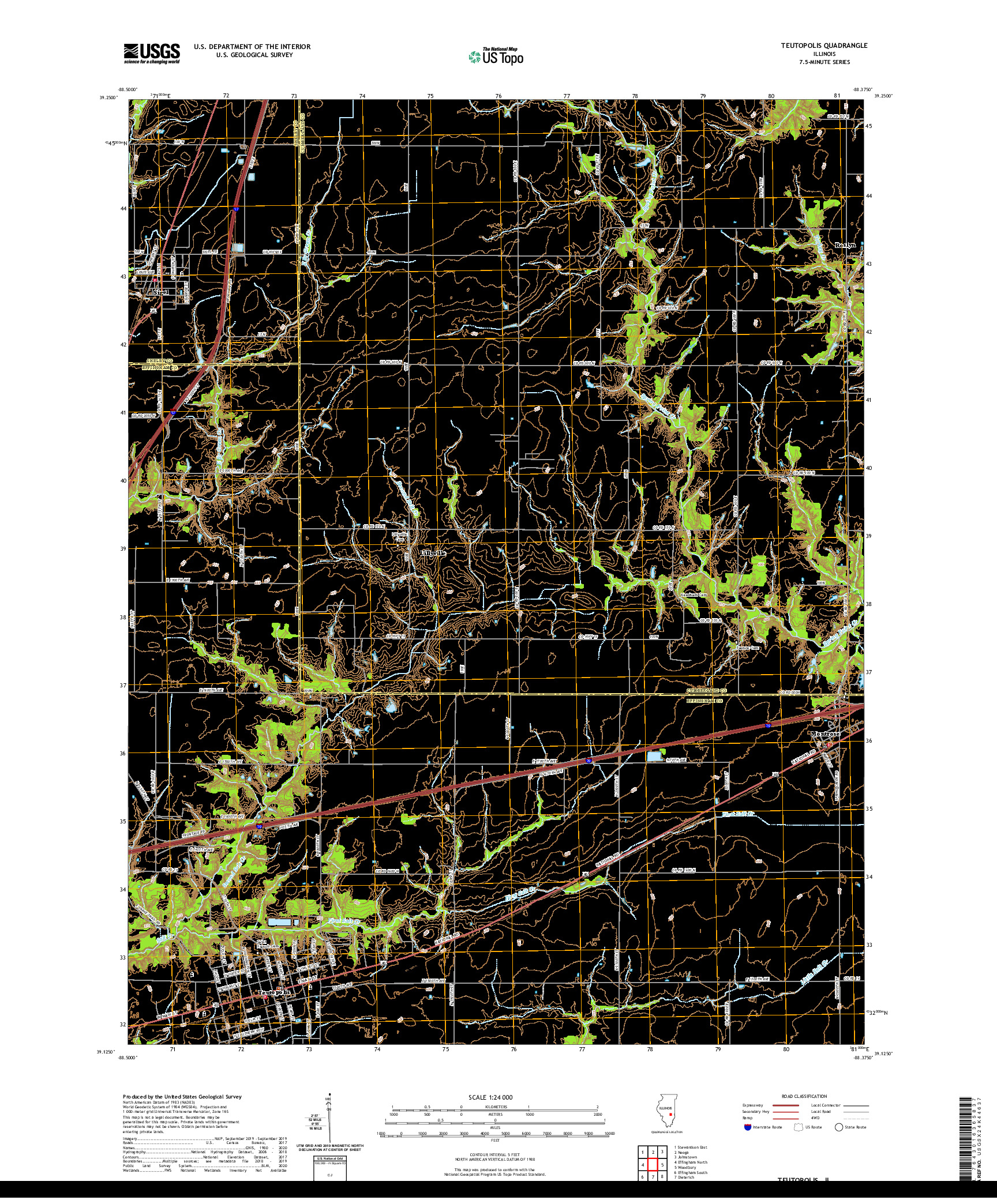 USGS US TOPO 7.5-MINUTE MAP FOR TEUTOPOLIS, IL 2021