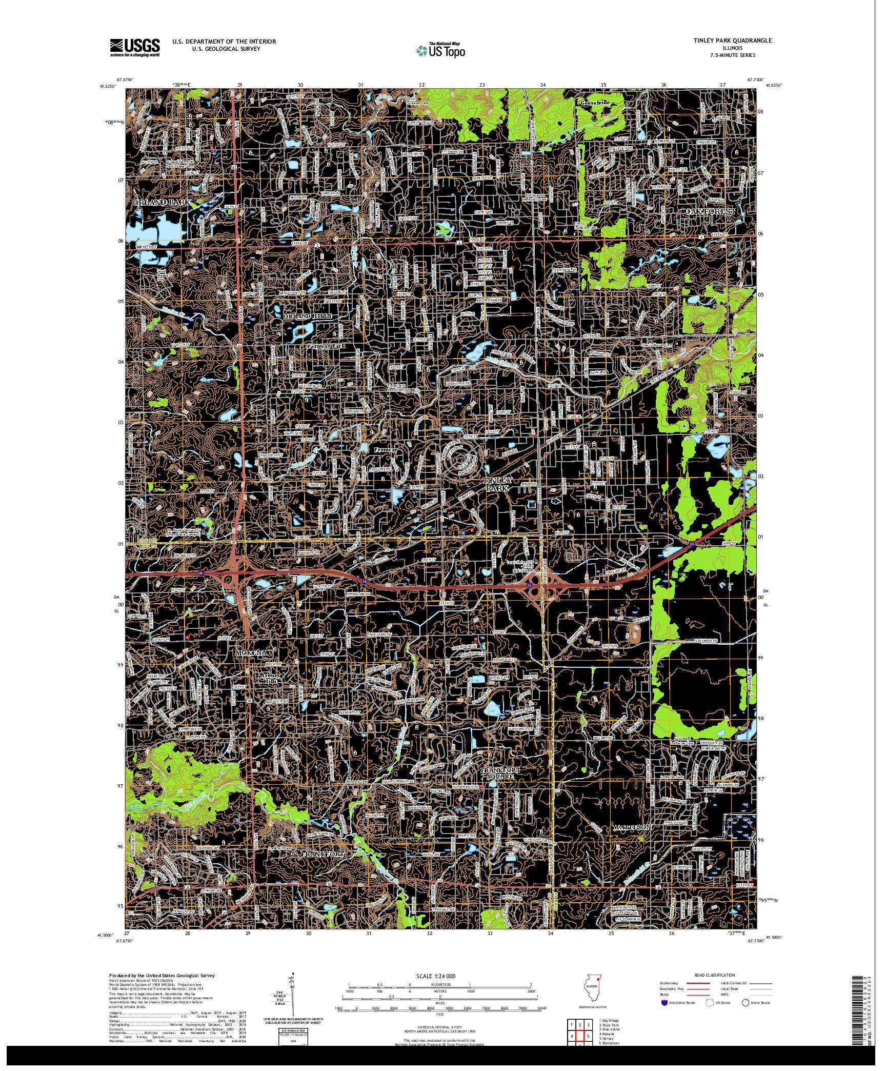 USGS US TOPO 7.5-MINUTE MAP FOR TINLEY PARK, IL 2021