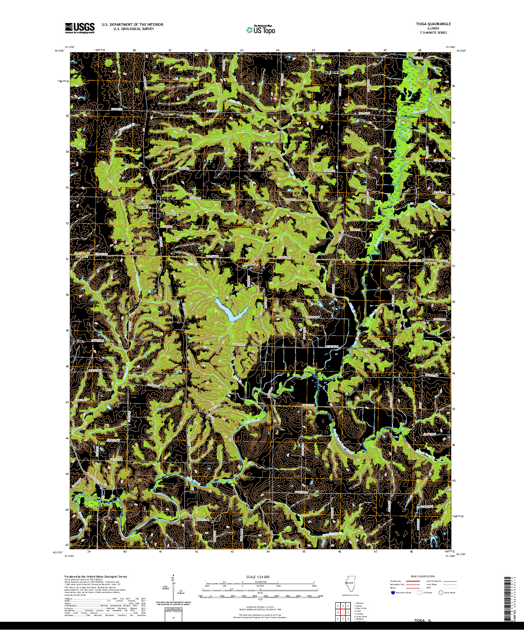 USGS US TOPO 7.5-MINUTE MAP FOR TIOGA, IL 2021