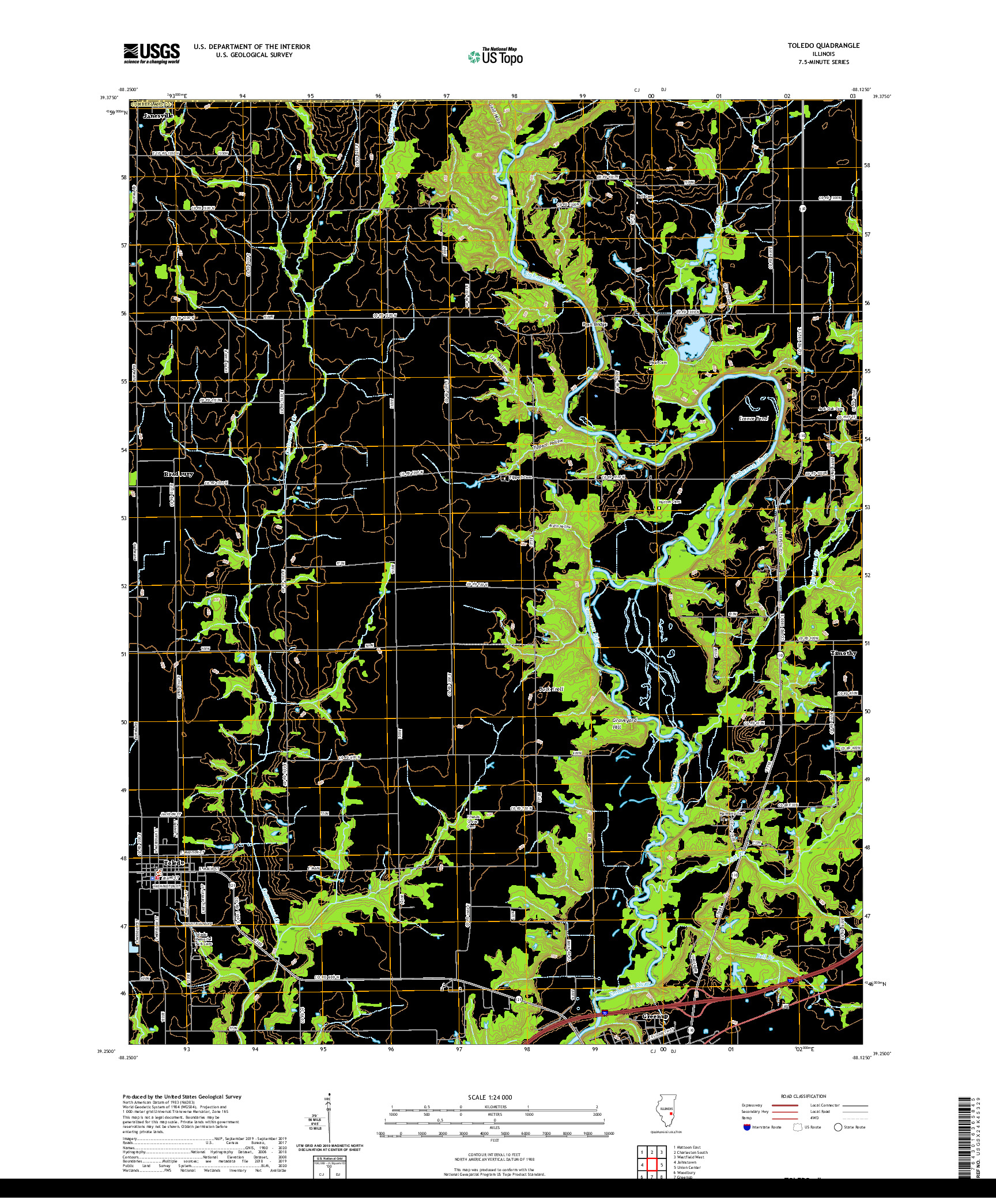 USGS US TOPO 7.5-MINUTE MAP FOR TOLEDO, IL 2021