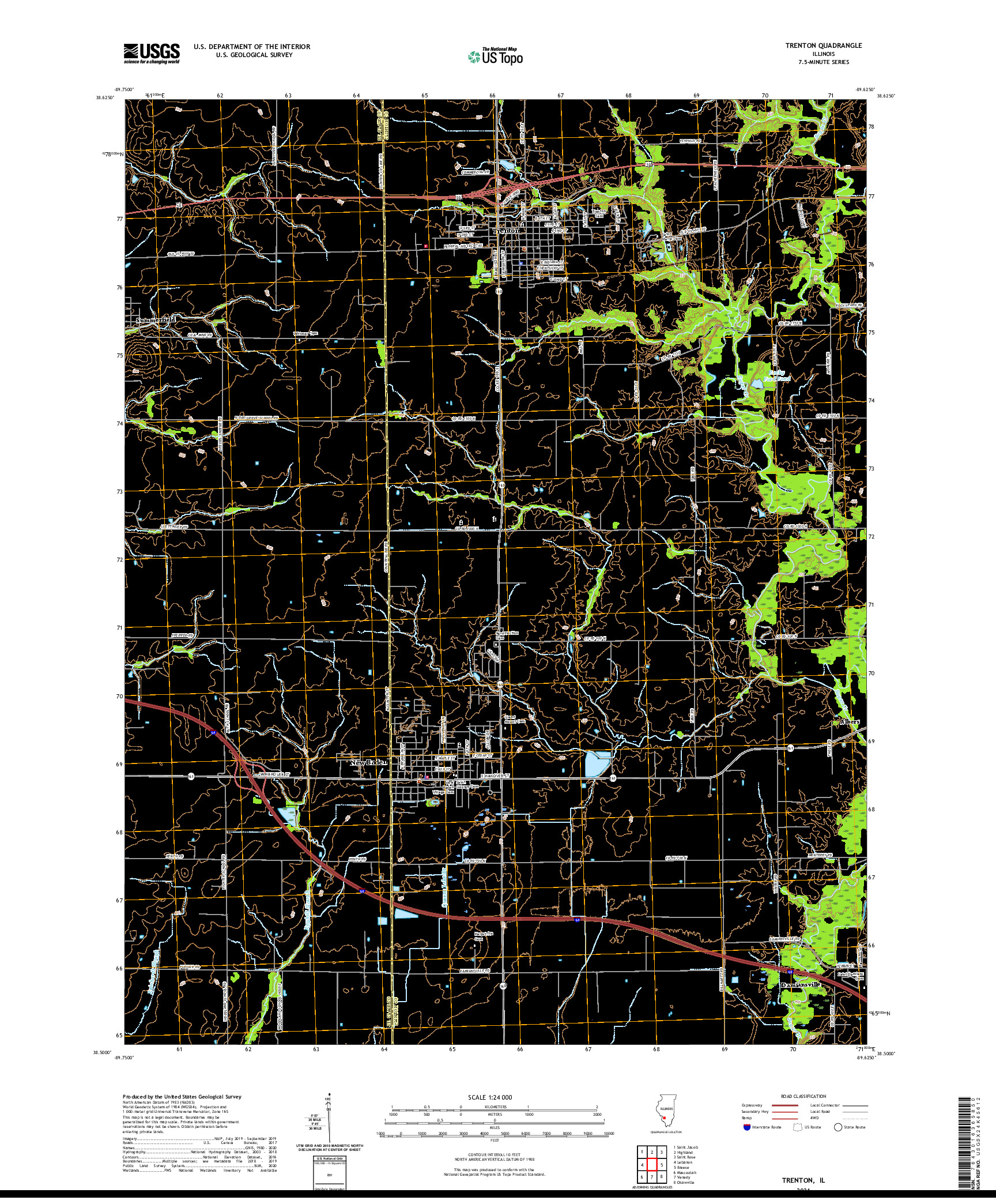 USGS US TOPO 7.5-MINUTE MAP FOR TRENTON, IL 2021
