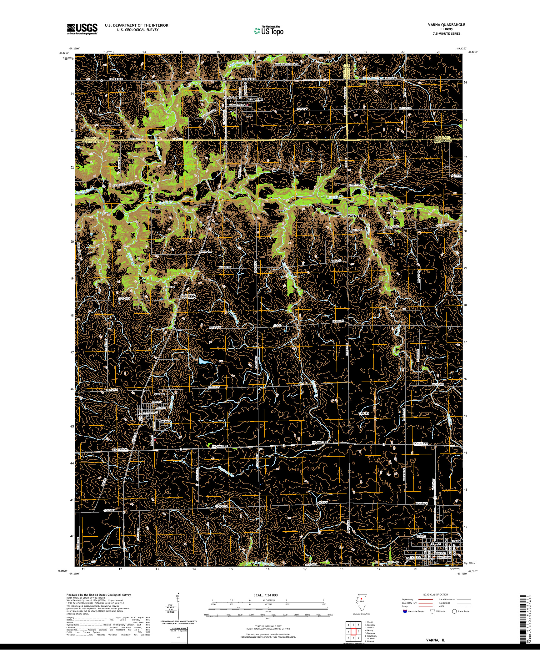 USGS US TOPO 7.5-MINUTE MAP FOR VARNA, IL 2021